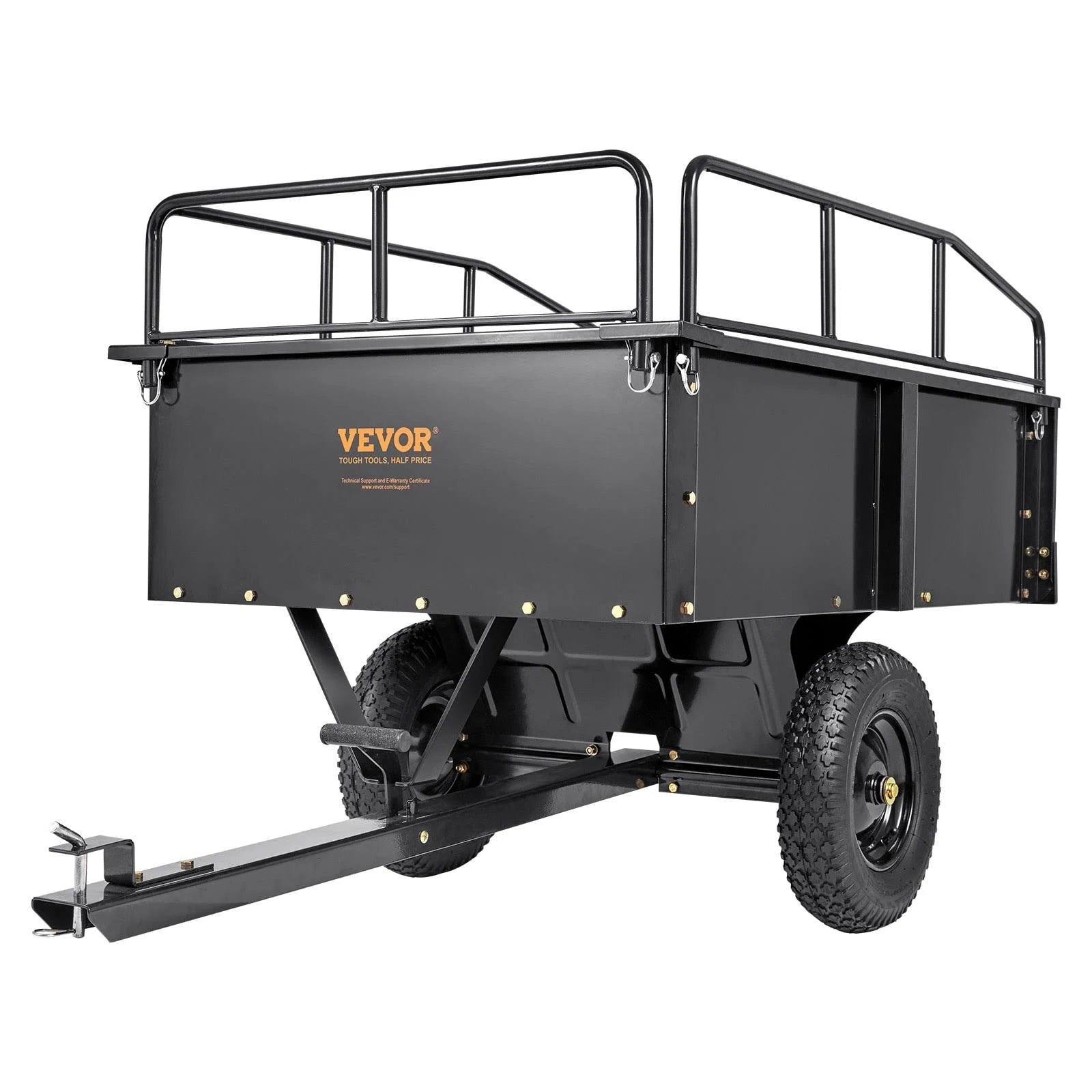 VEVOR Heavy Duty ATV Trailer Steel Dump Cart. 750-Pound 15 Cubic Feet. Garden Utility Trailer with Removable Sides for Riding L - MadeInUSA