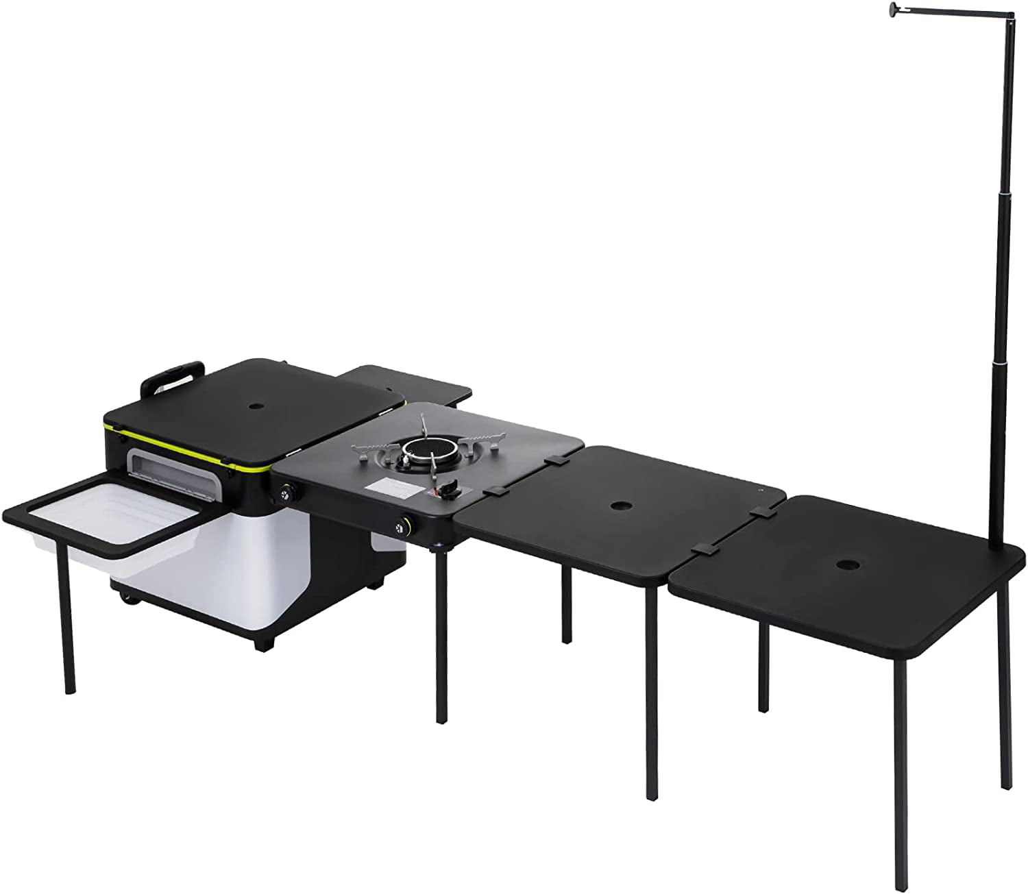 in One Integrated Camping Cooking Station Foldable Outdoor Mobile Kitchen Portable Multifunctional Camp Box w/ Wheels