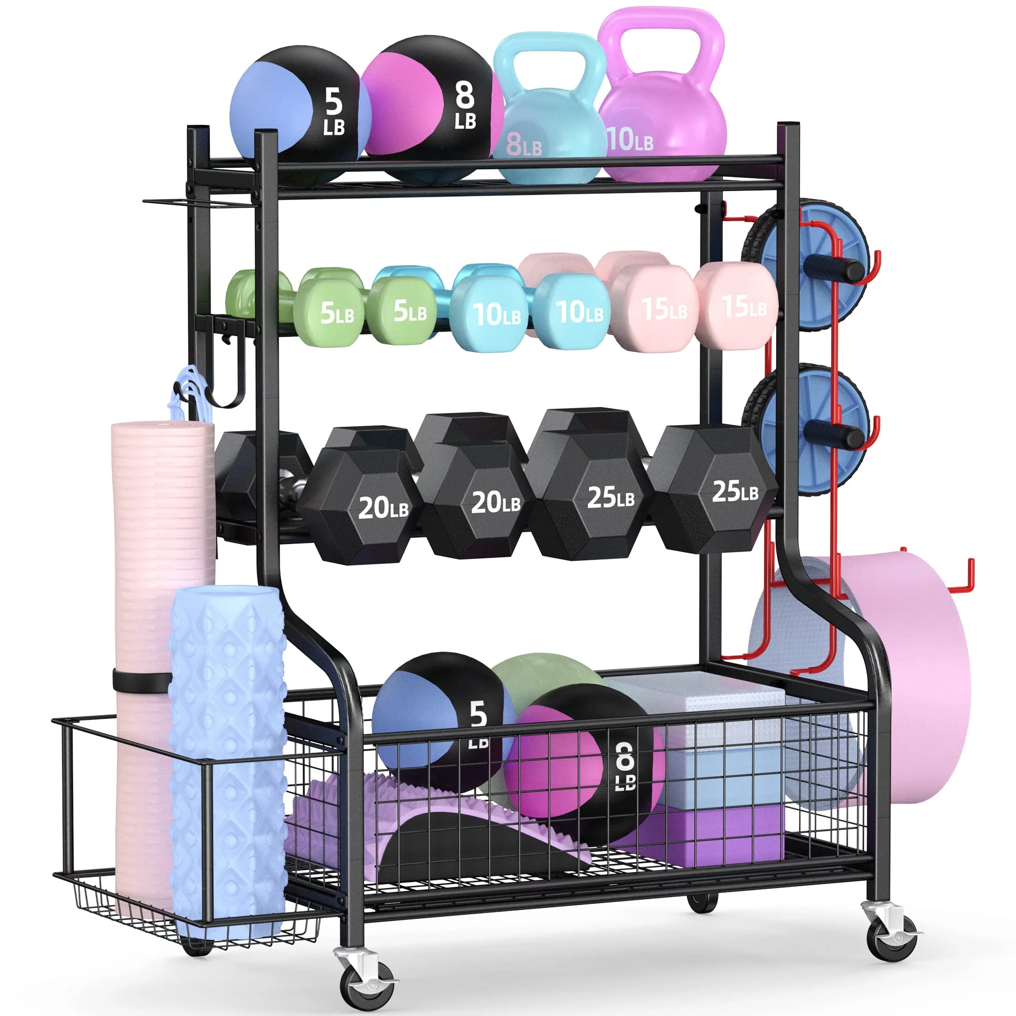 PLKOW Dumbbell Weight Rack for Kettlebells Yoga Mat and Balls