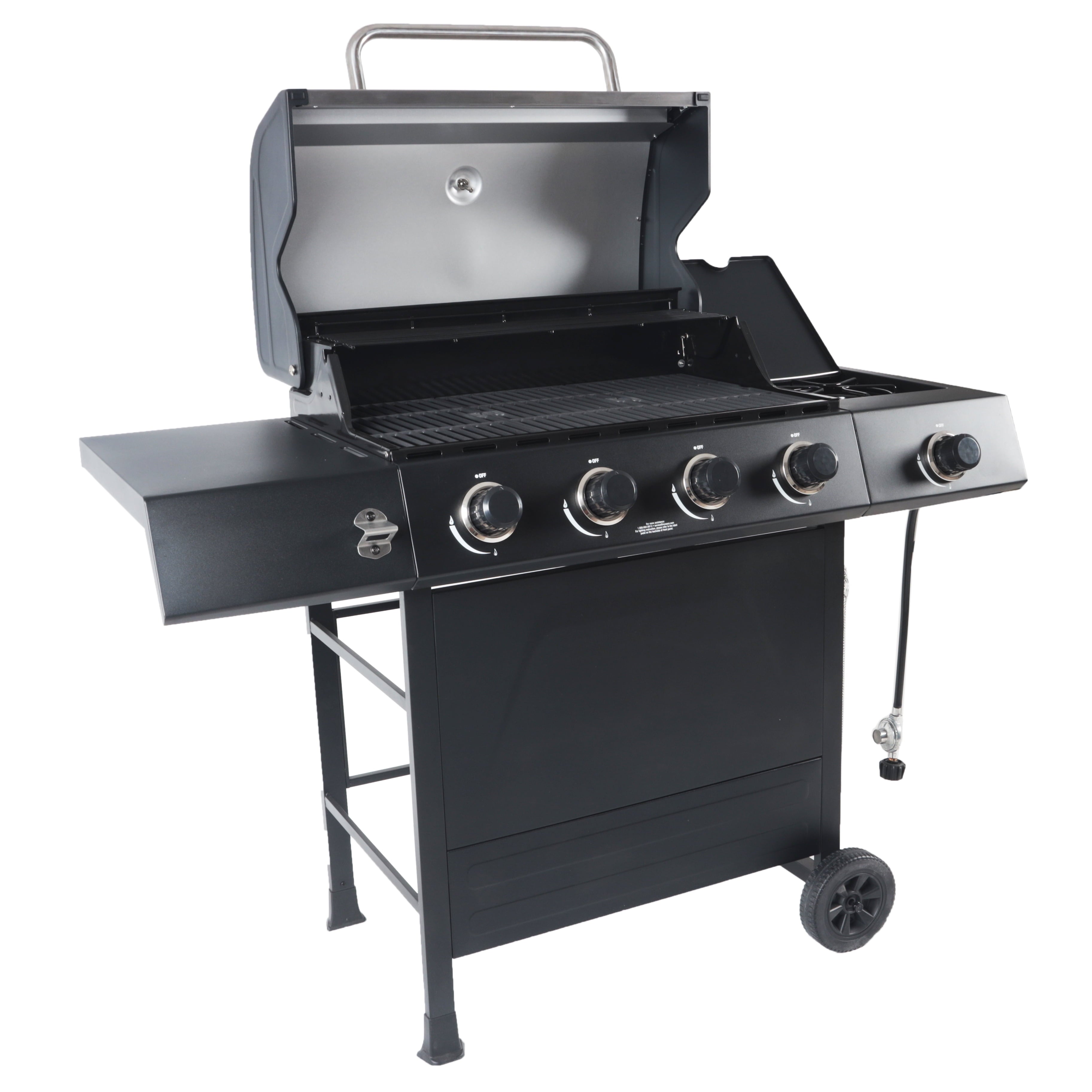 4-Burner Propane  Gas Grill with Side Burner. Stainless Steel & Black