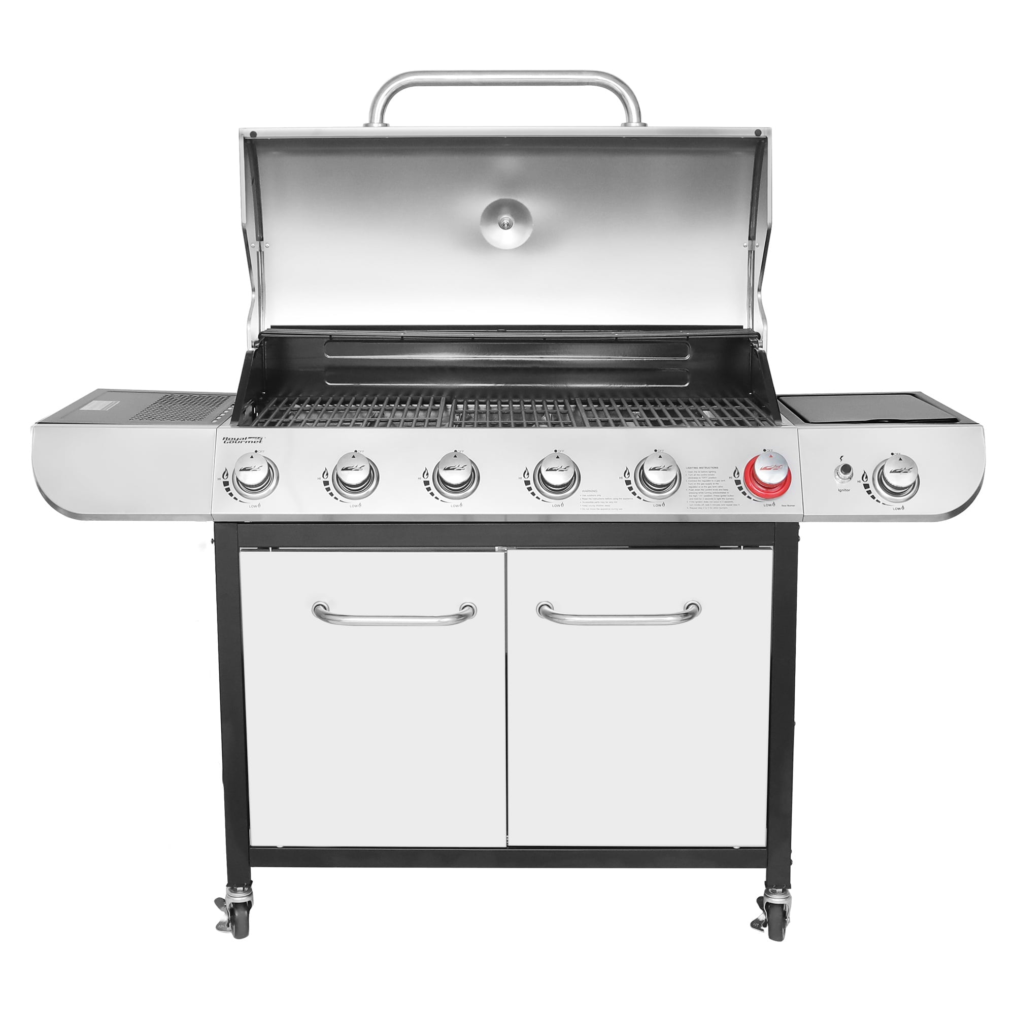 Gourmet SG6002 Classic 6-Burner 71000-BTU LP Gas Grill with Sear Burner and Side Burner. Stainless Steel