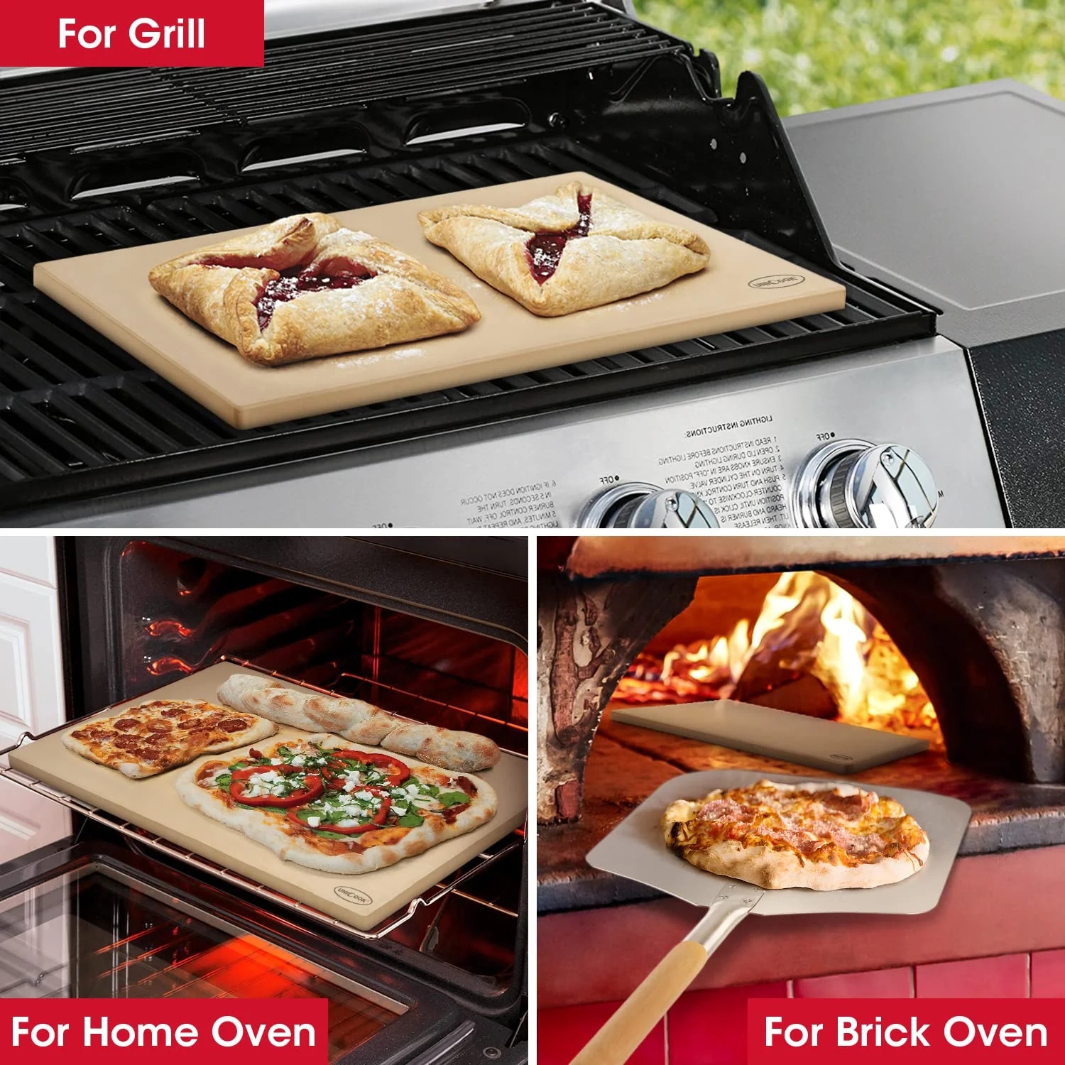 Unicook Extra Large Pizza Stone 22 Inch. Durable Rectangular Baking Stone
