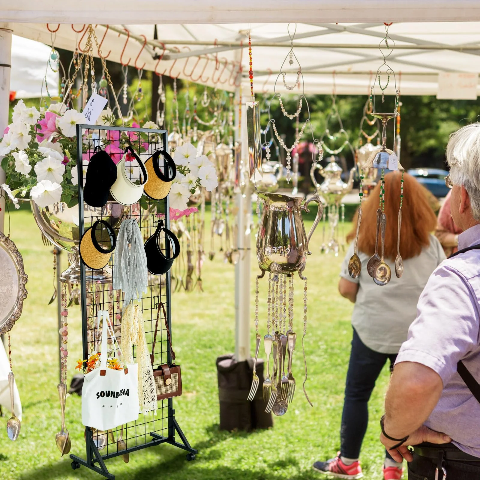 Blulu 4 Pcs Standing Grid Panel Tower with S Hook