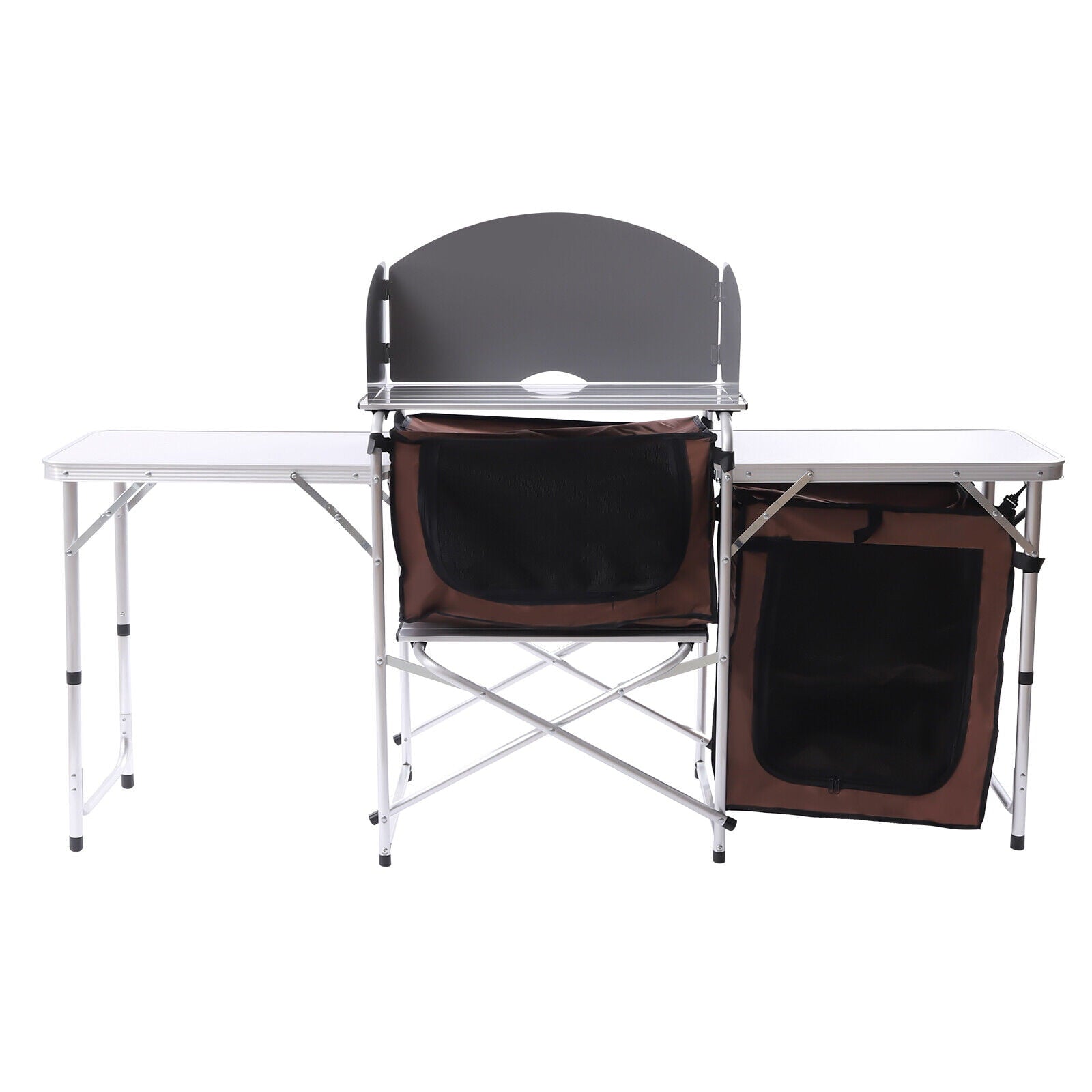 Camping Table with Storage Organizer and Windscreen Portable Outdoor Cooking Table Foldable Camp Table Camping Kitchen Station with 2 Side Tables for BBQ Grill Picnics