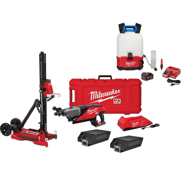 MX FUEL Lithium-Ion Cordless Handheld Core Drill Kit with Stand and M18 4 Gal. Switch Tank Backpack Water Supply Kit