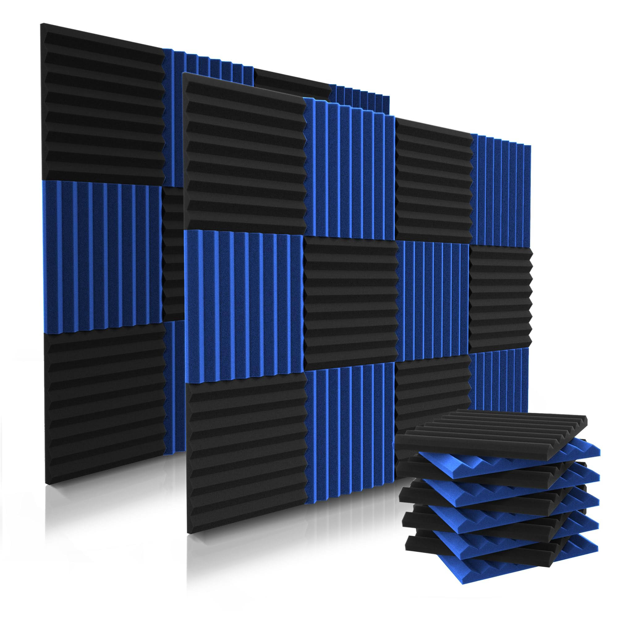 audiosoul 52 Pack Acoustic Panels 1 x 12 x 12 Inches - Acoustic Foam - Studio Foam Wedges - High Density Panels - Soundproof Wedges - Black/Blue