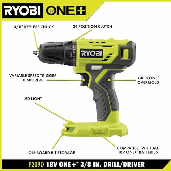 ONE+ 18V Cordless 3/8 in. Drill/Driver Kit with 1.5 Ah Battery. Charger. and Drill and Drive Kit (95-Piece)