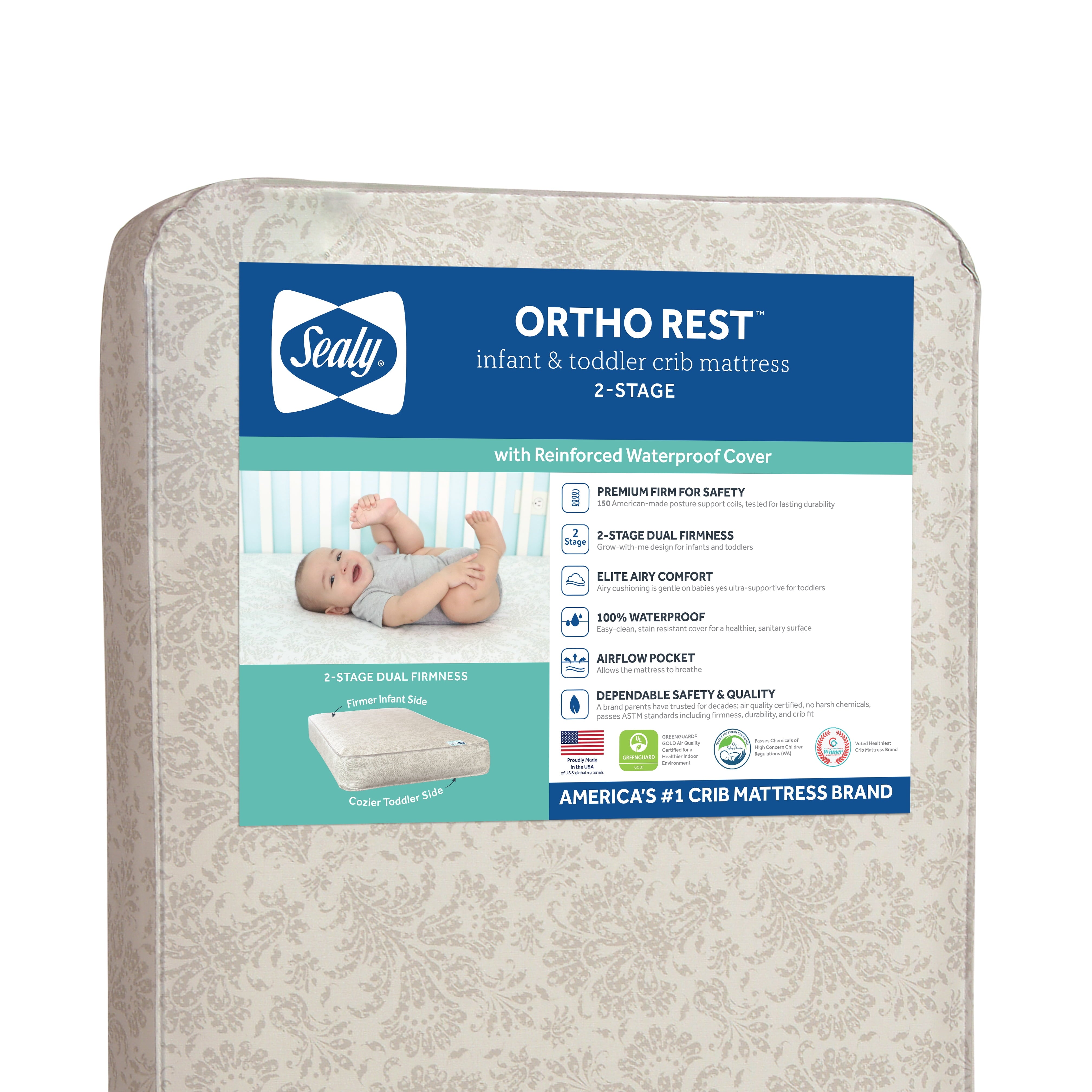 Ortho Rest Premium 2-Stage150 Coil Crib and Toddler Mattress. Gray