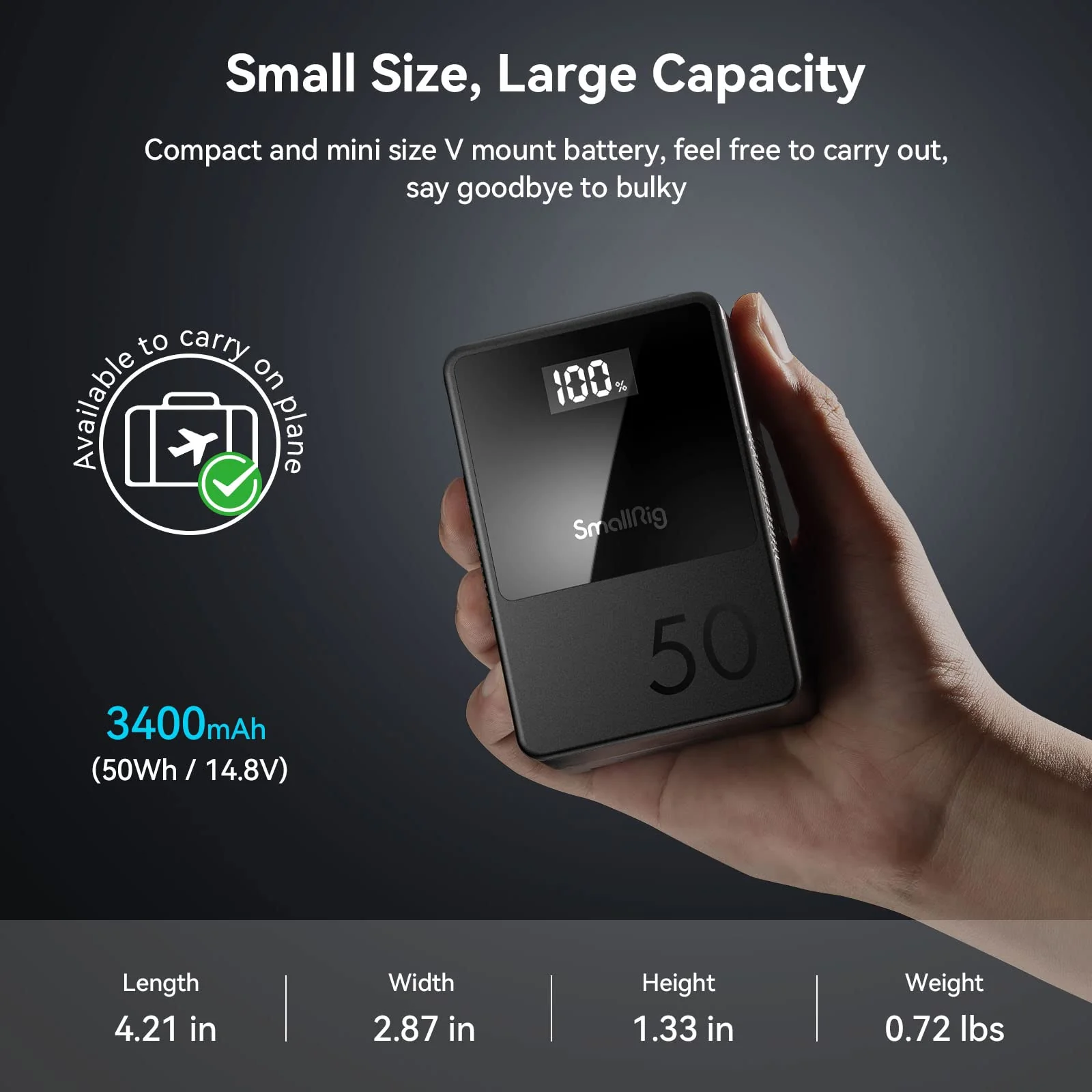 SmallRig 3400mAh 50Wh 14.8V mini V Mount Battery