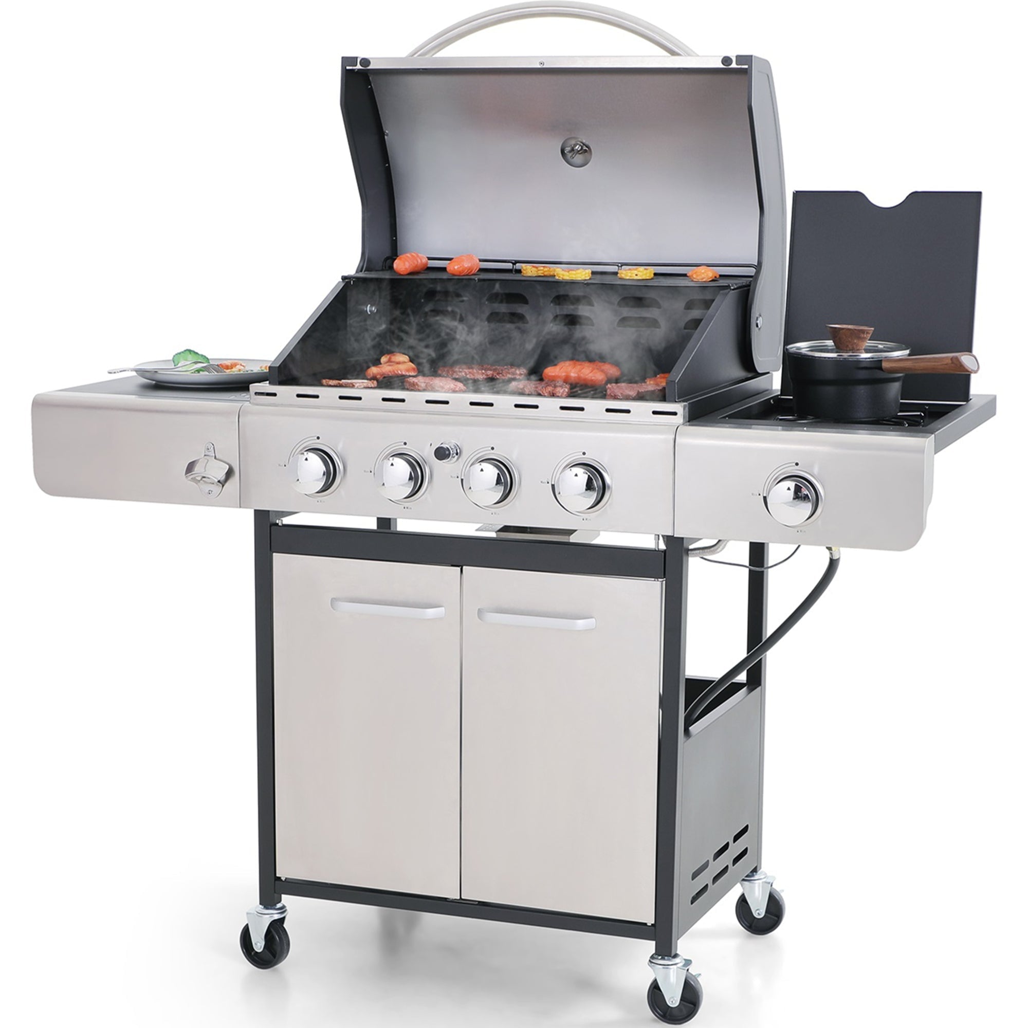 & William Stainless Steel Portable 4-Burner Propane Gas Grill with Side Burner
