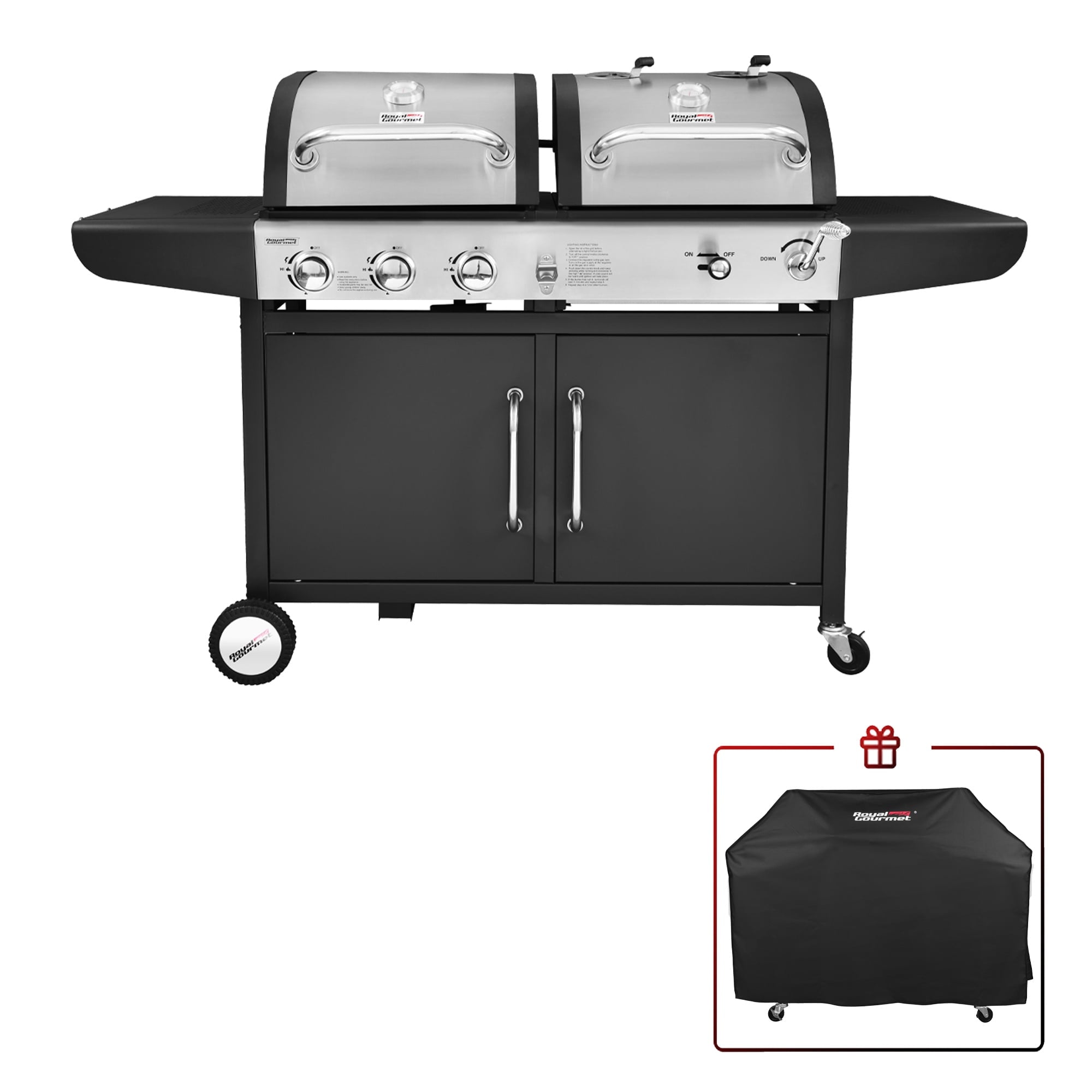 Gourmet ZH3002C 3-Burner 25.500-BTU Dual Fuel Cabinet Gas and Charcoal Grill Combo with Cover