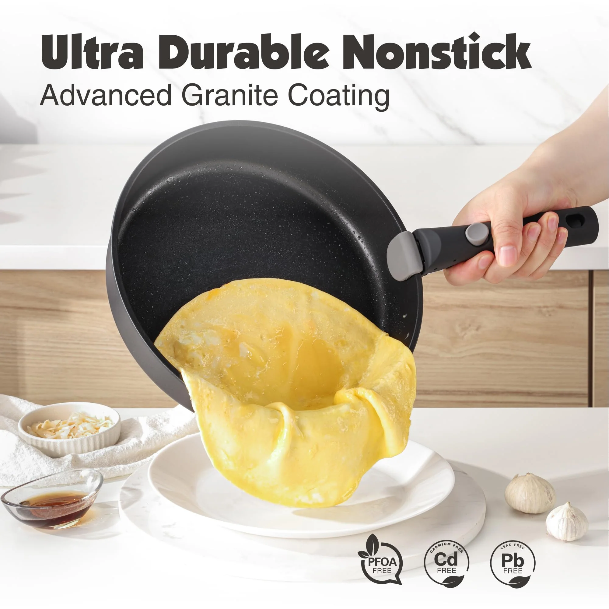 SENSARTE 17 Piece Pots and Pans Set. Detachable Handle Cookware