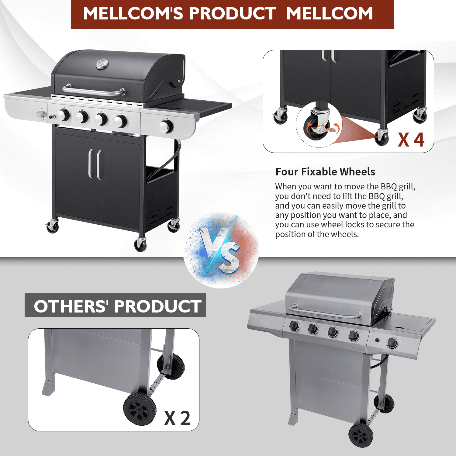 4 Burner Gas Grill.36000 BTU BBQ Propane Stainless Steel with Side Table for Patio Garden