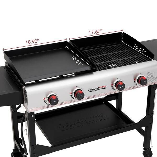 4-Burner 48.000 BTU Portable Flat Top Gas Grill and Griddle Combo Grill in Black with Folding Legs for Outdoor Cooking