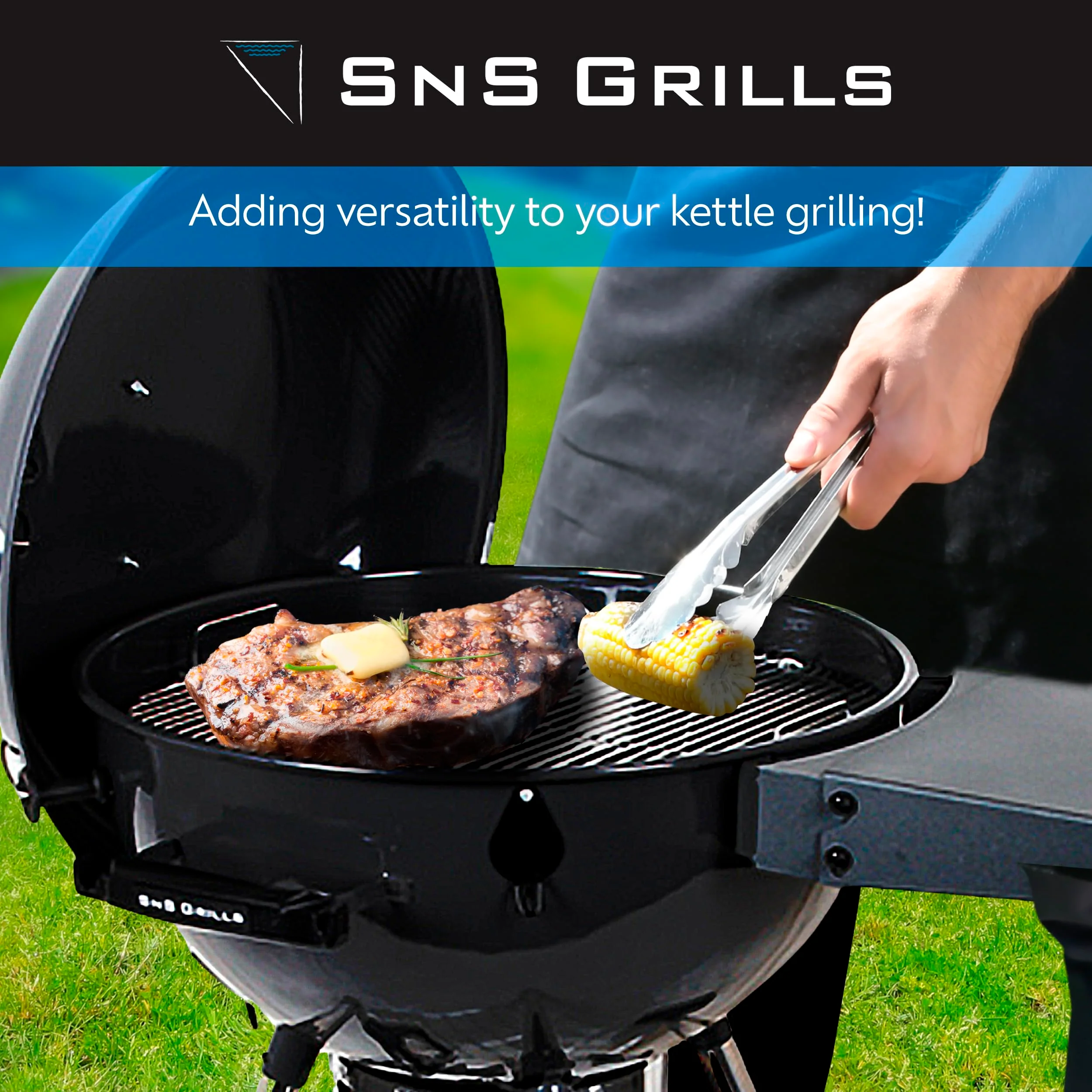 SnS Grills Slow 'N Sear Easy Spin Charcoal Grill 2-Zone Cooking Grate