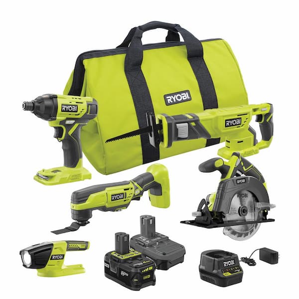 ONE+ 18V Cordless 5-Tool Combo Kit with One 4.0 Ah Battery. One 1.5 Ah Battery. 18V Charger. and Bag