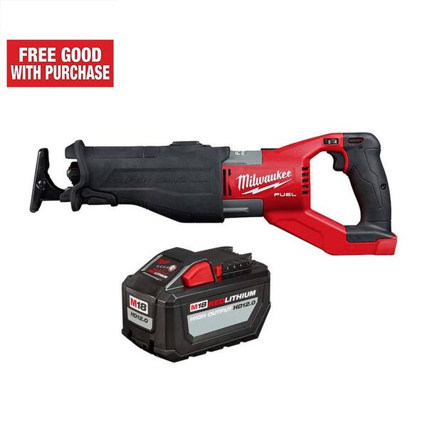 M18 FUEL 18V Lithium-Ion Brushless Cordless Super SAWZALL Orbital Reciprocating Saw & High Output 12.0Ah Battery