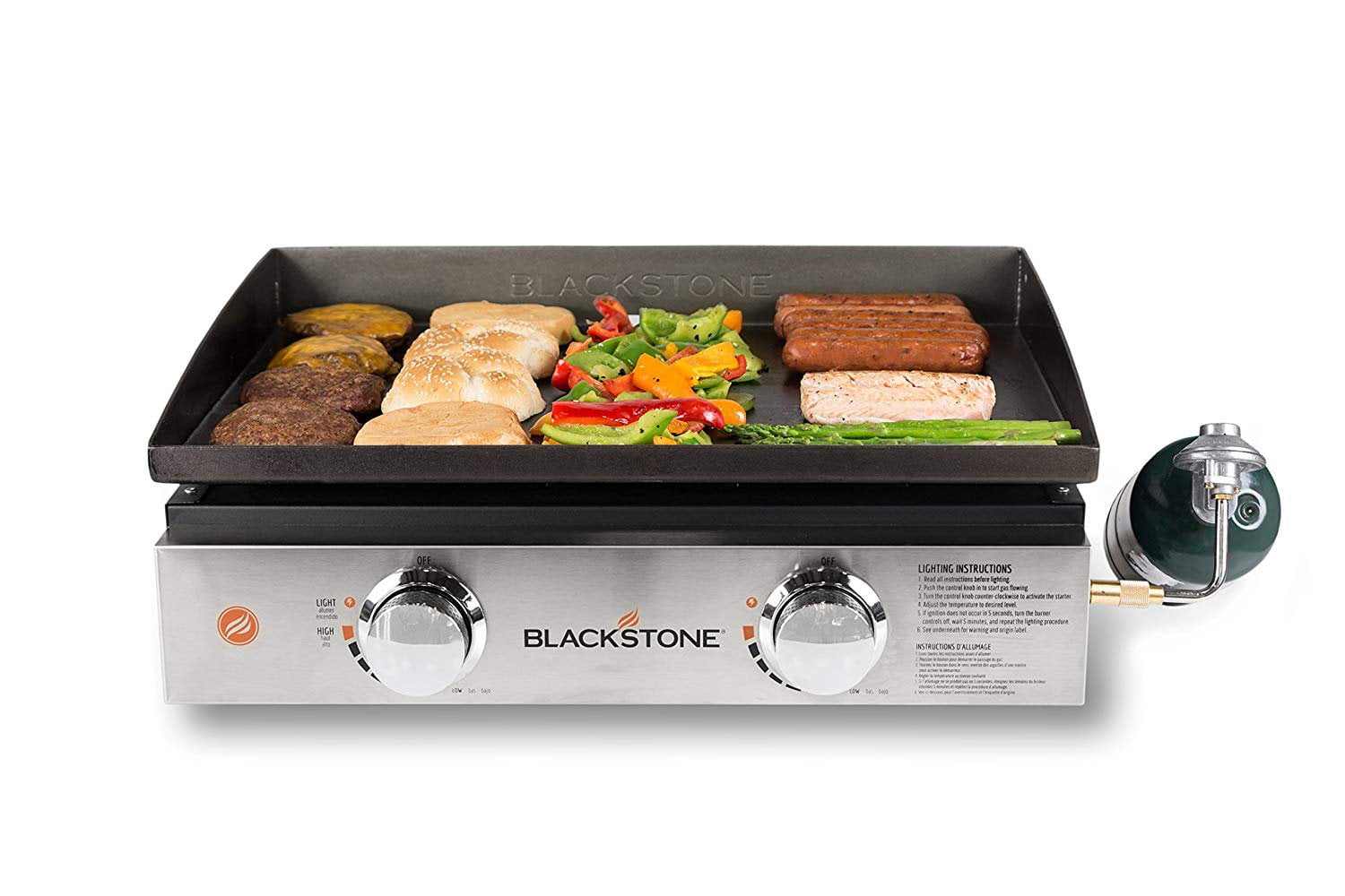 Tabletop Grill - 22 Inch Portable Gas Griddle - Propane Fueled - 2 Adjustable Burners - Rear Grease Trap - For Outdoor Cooking While Camping. Tailgating or Picnicking - Black