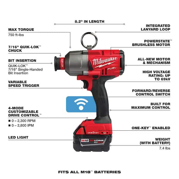 M18 FUEL ONE-KEY 18V Lithium-Ion Brushless Cordless 7/16 in. Hex Impact Wrench Kit with 2 5.0 Ah Batteries Tool Bag