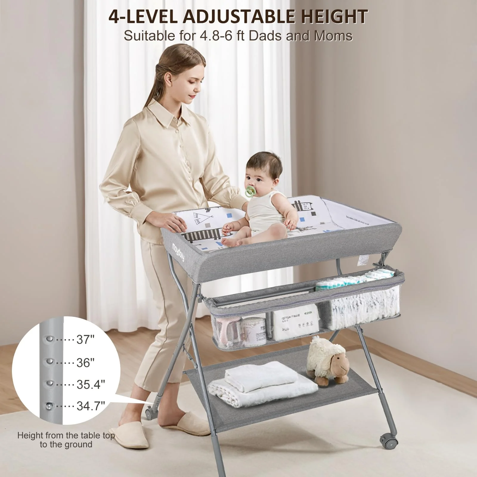 Maydolly Portable Height Folding Baby Changing Table