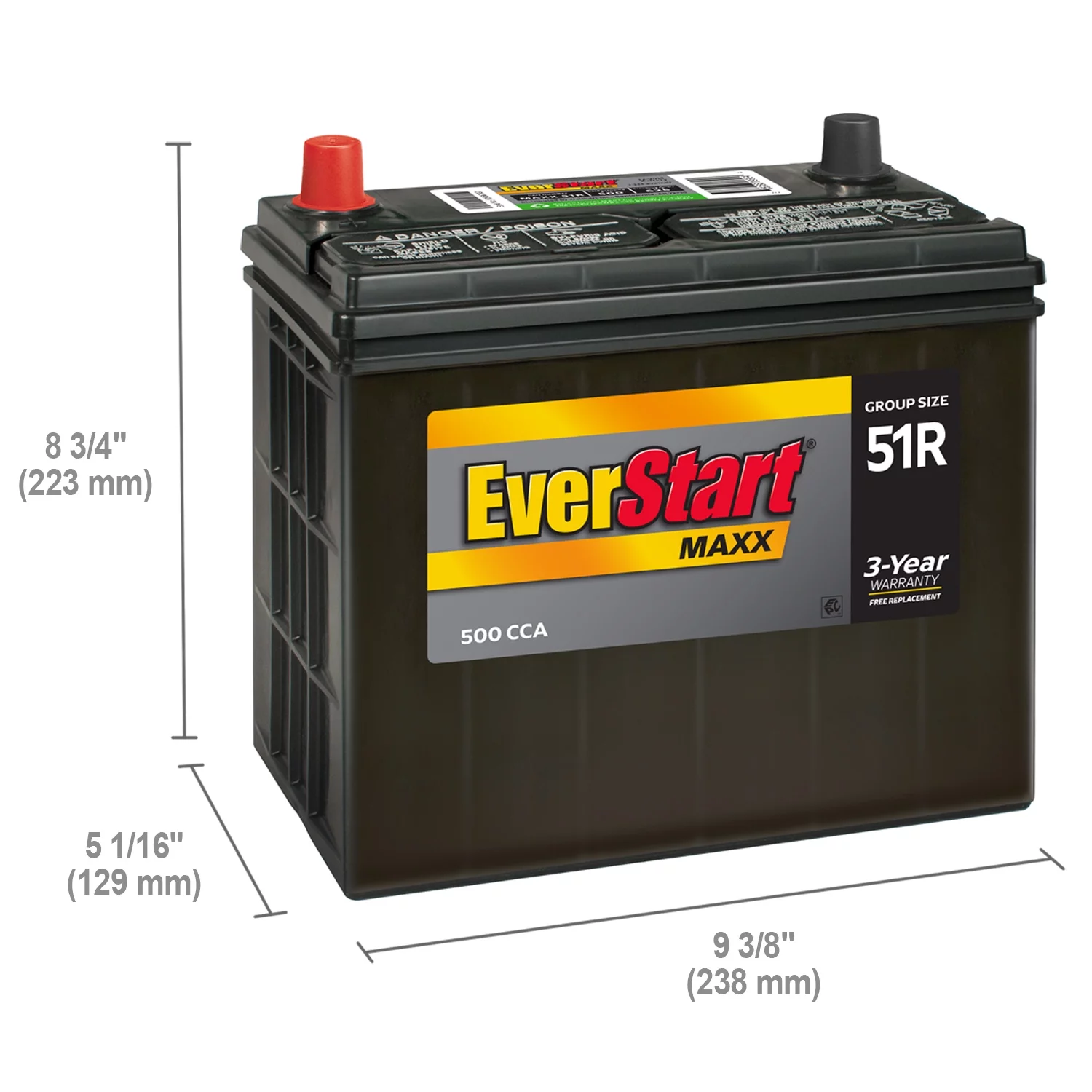 EverStart Maxx Lead Acid Automotive Battery. Group Size 51R 12 Volt. 500 CCA - MadeInUSA