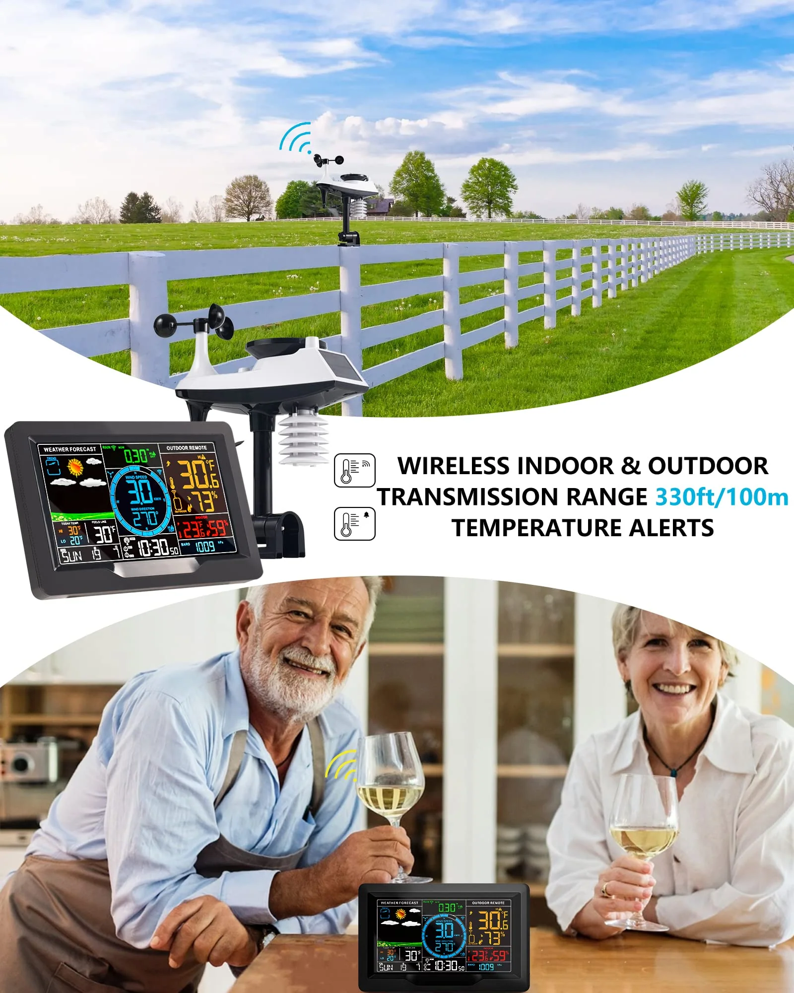 Professional Weather Station Wireless Indoor Outdoor Thermometer