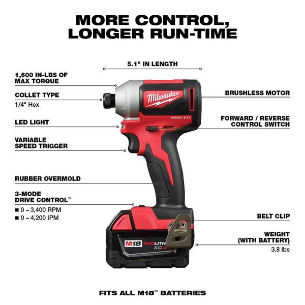 M18 18V Lithium-Ion Brushless Cordless Compact Hammer Drill/Impact Combo Kit (2-Tool) with (2) 4.0Ah Batteries. Bag
