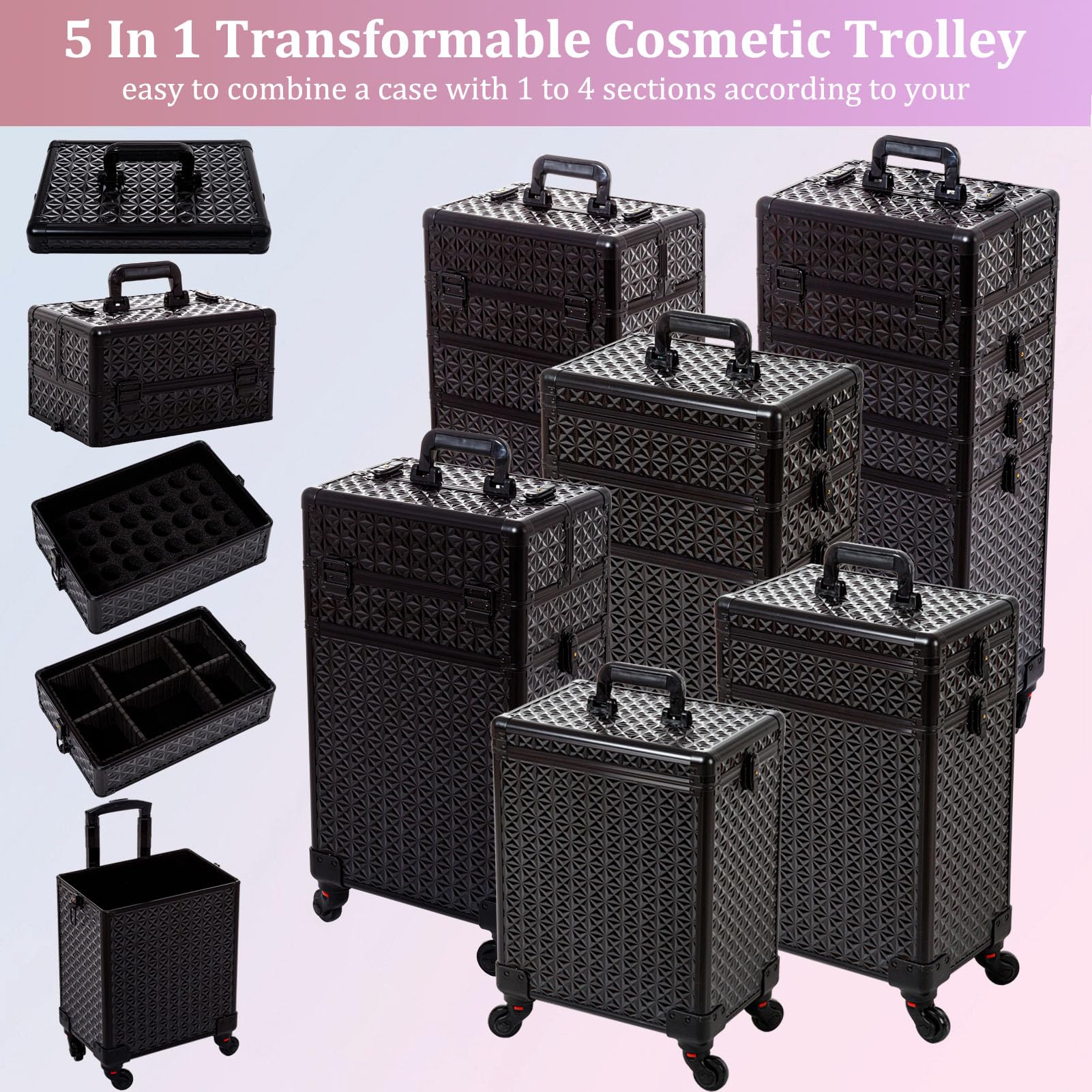 AROUS 5 in 1 Professional Makeup Train Case with 360� Swivel Wheels