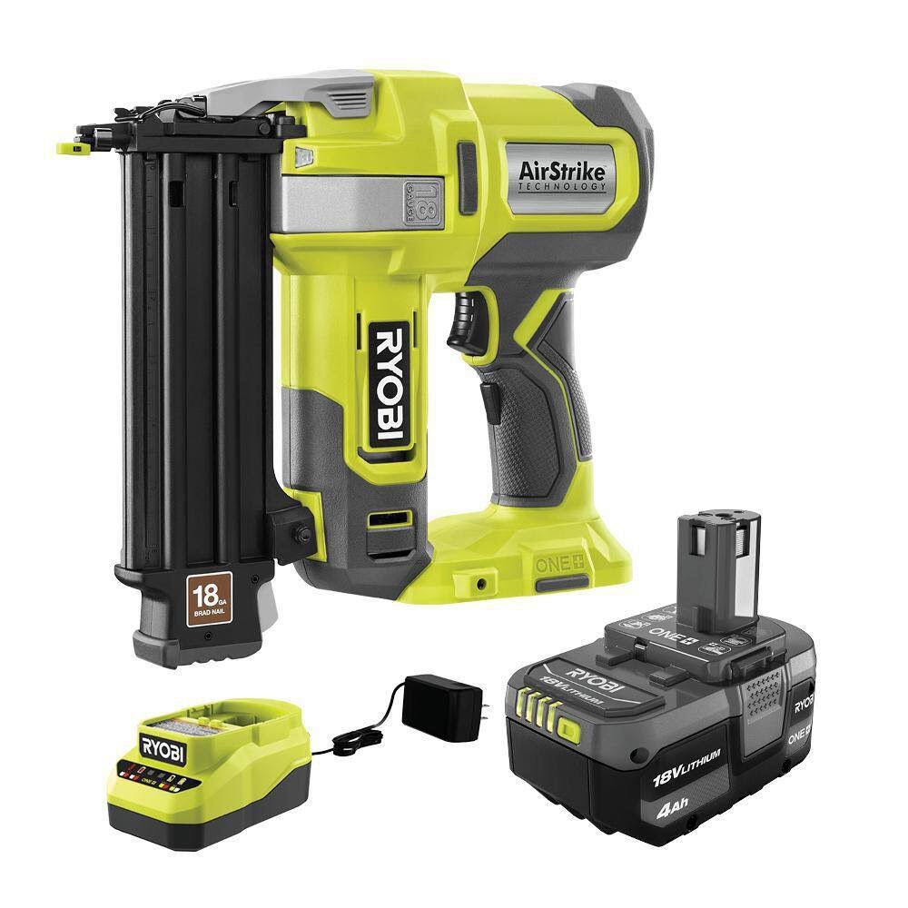 Ryobi P321K1N One+ 18V 18-Gauge Cordless Airstrike Brad Nailer with 4.0 Ah Battery and Charger