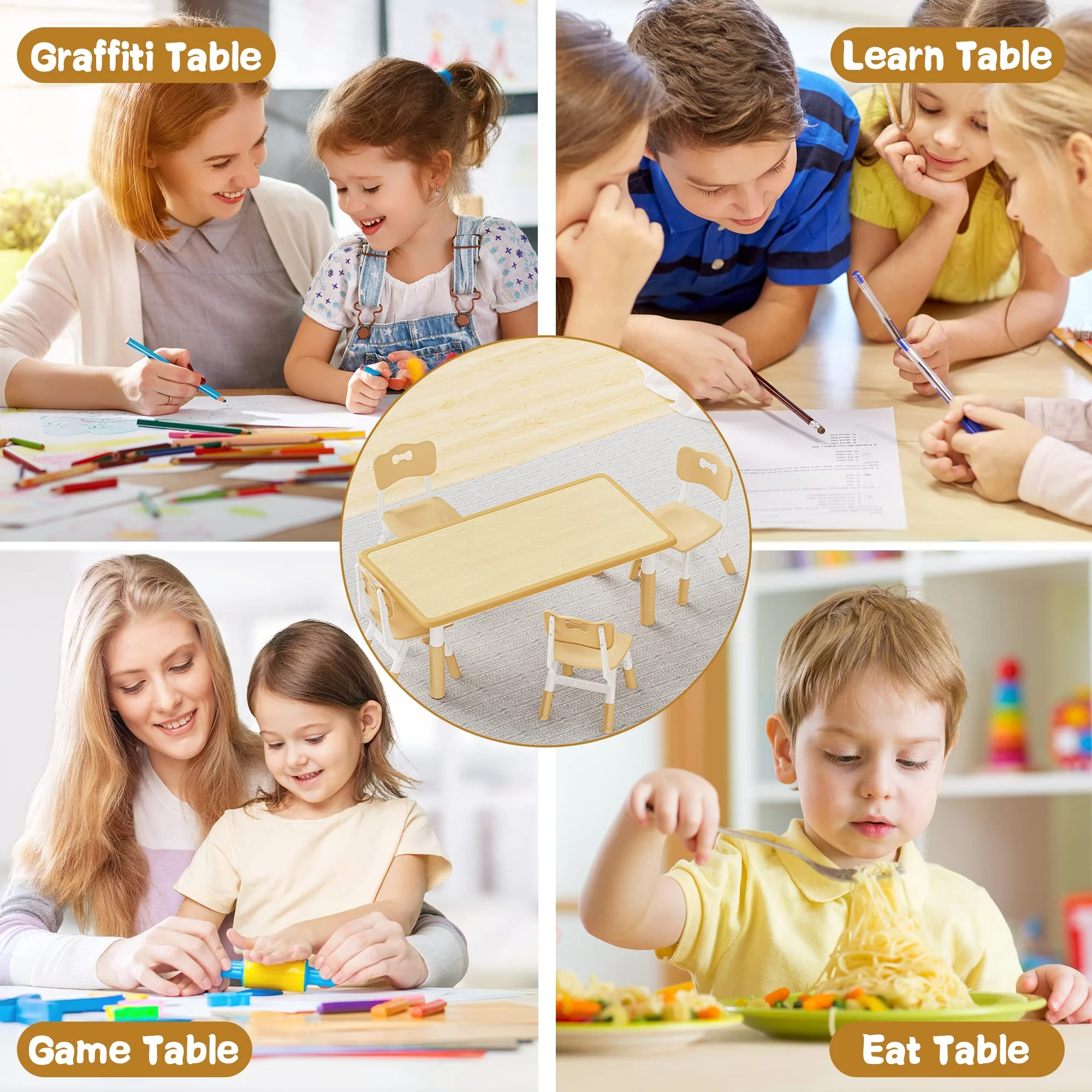 Brelley Kids Table and 4 Chairs Set for Ages 2-8