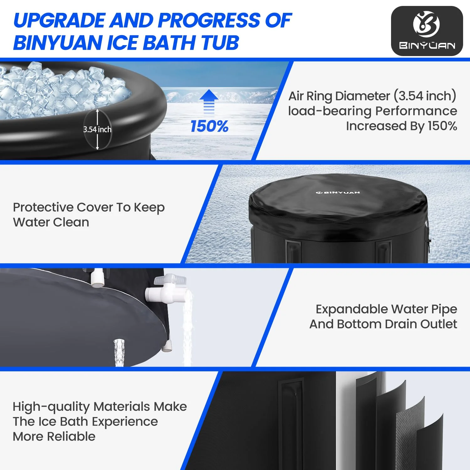 BINYUAN XL Large Ice Bath Tub for Athletes With Cover 106 Gallons