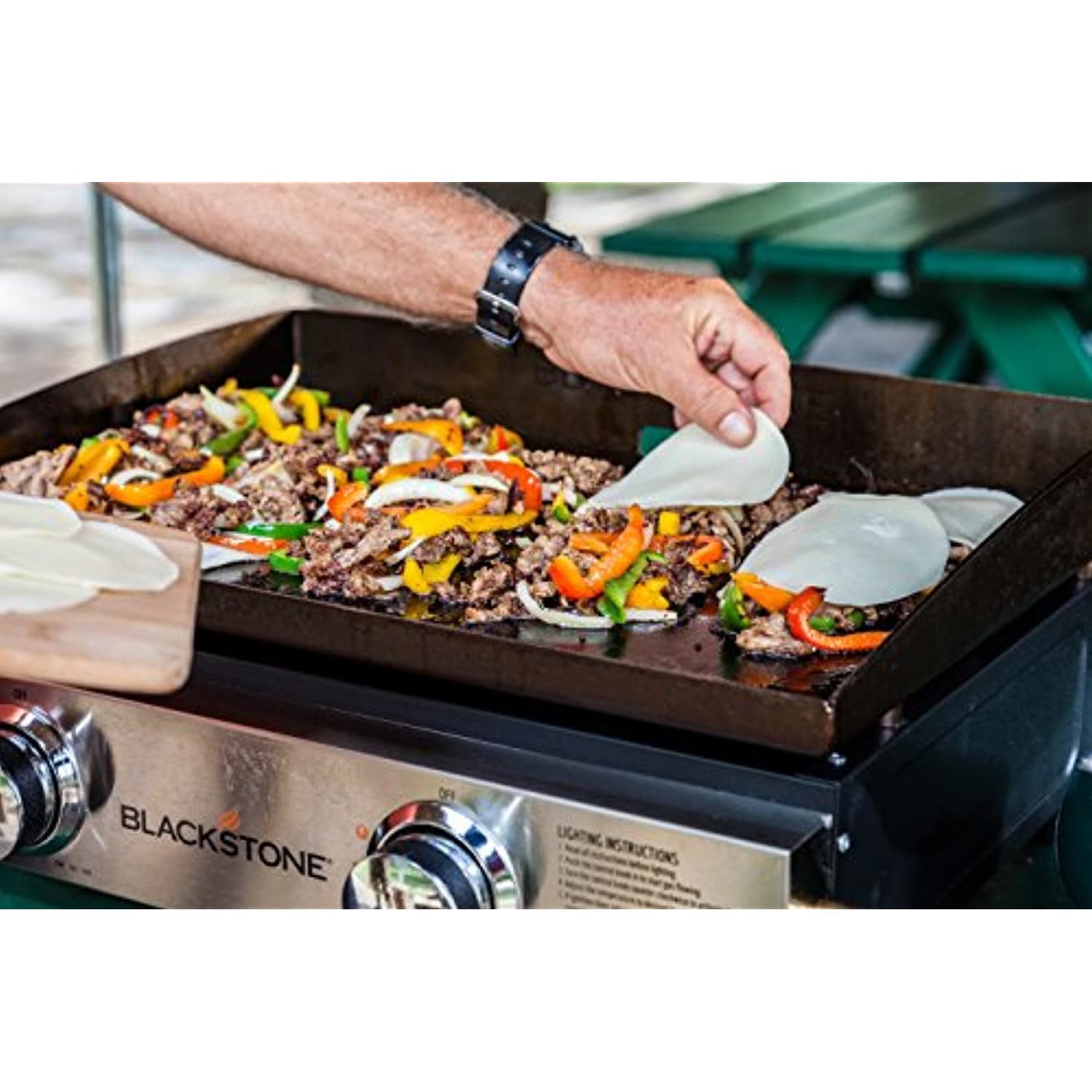 1666 Heavy Duty Flat Top Grill Station for Kitchen. Camp. Outdoor. Tailgating. Tabletop. Countertop Stainless Steel Griddle with Knobs & Ignition. 22 Inch. Black. Propane