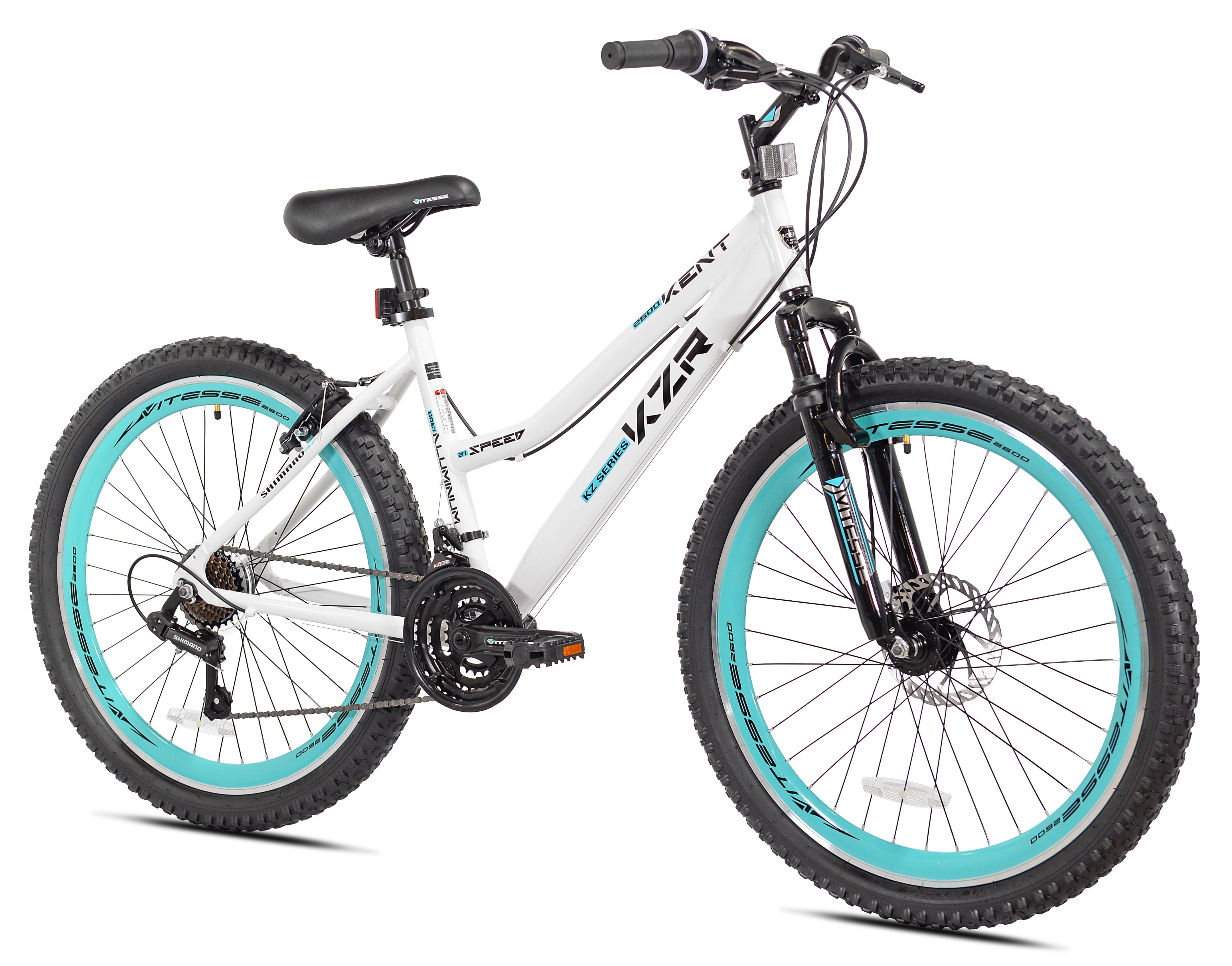 Bicycle 26 In. KZR Mountain Women's Bike. White and Teal Rim