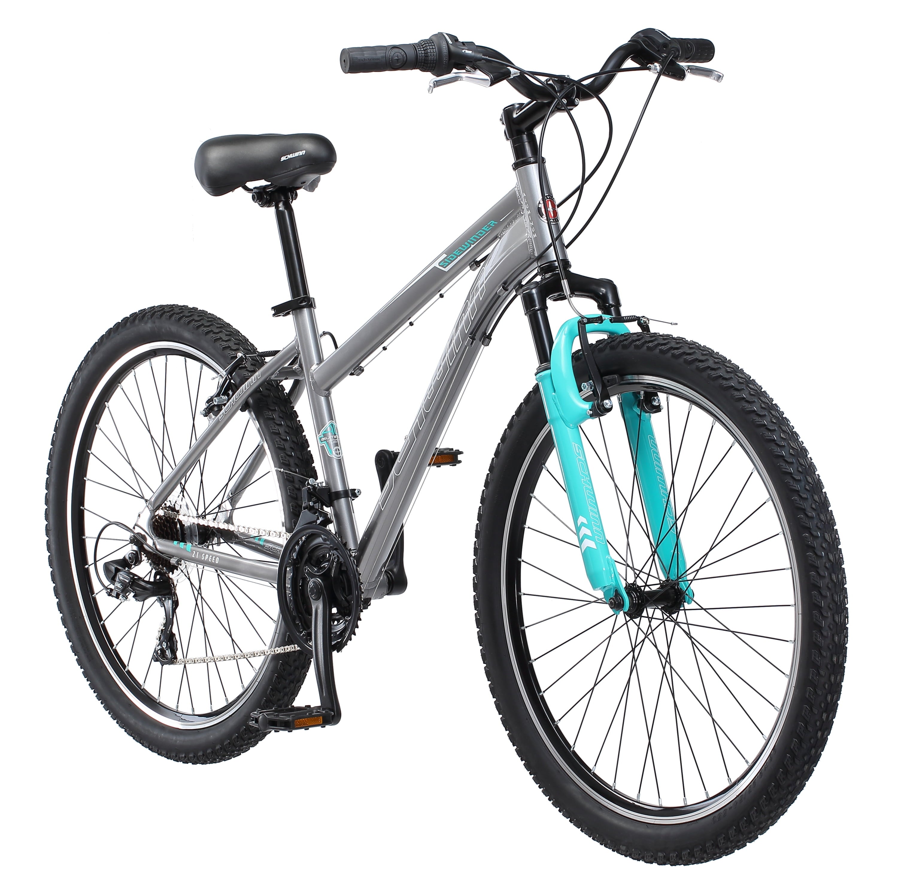 Sidewinder Mountain Bike. 26-inch wheels. womens frame. silver/blue