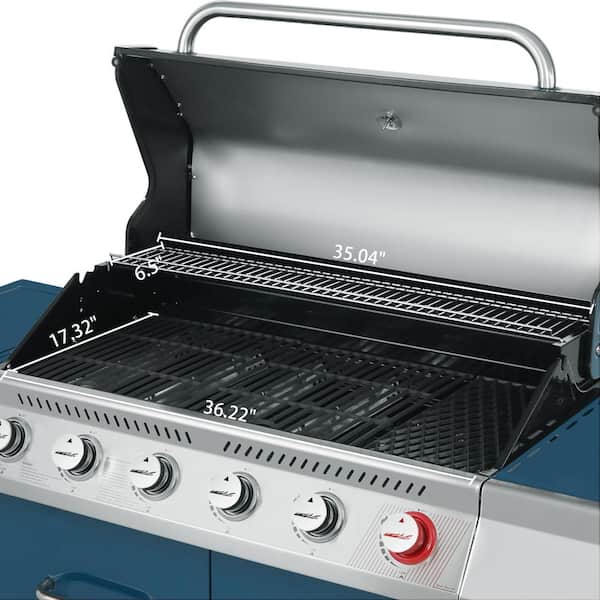 6-Burner Propane Gas Grill in Blue with Sear Burner and Side Burner