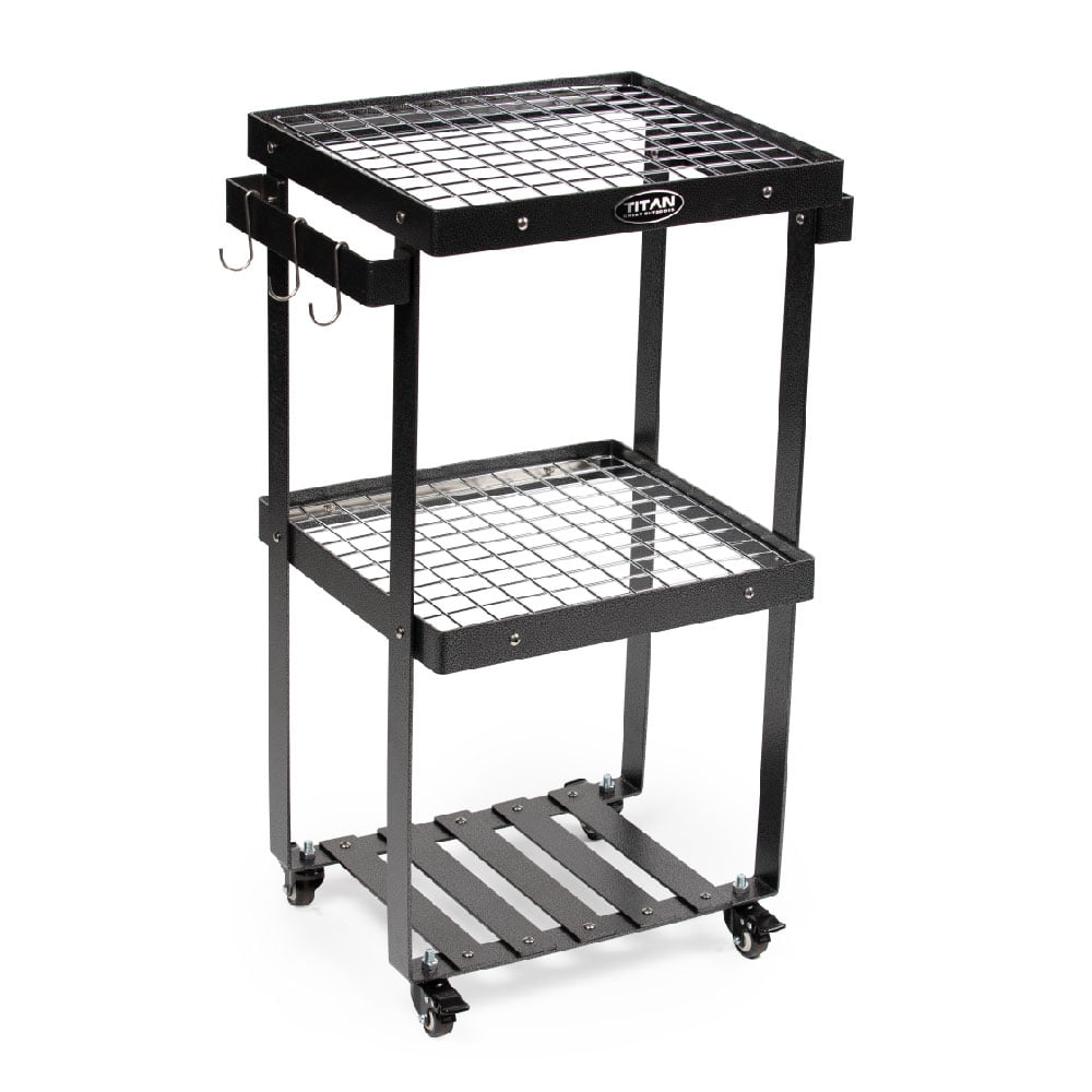 Great Outdoors 3-Tier Barbecue Prep Station and Grill Accessory Serving Cart. Wire Rack Storage Shelves