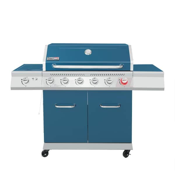 6-Burner Propane Gas Grill in Blue with Sear Burner and Side Burner