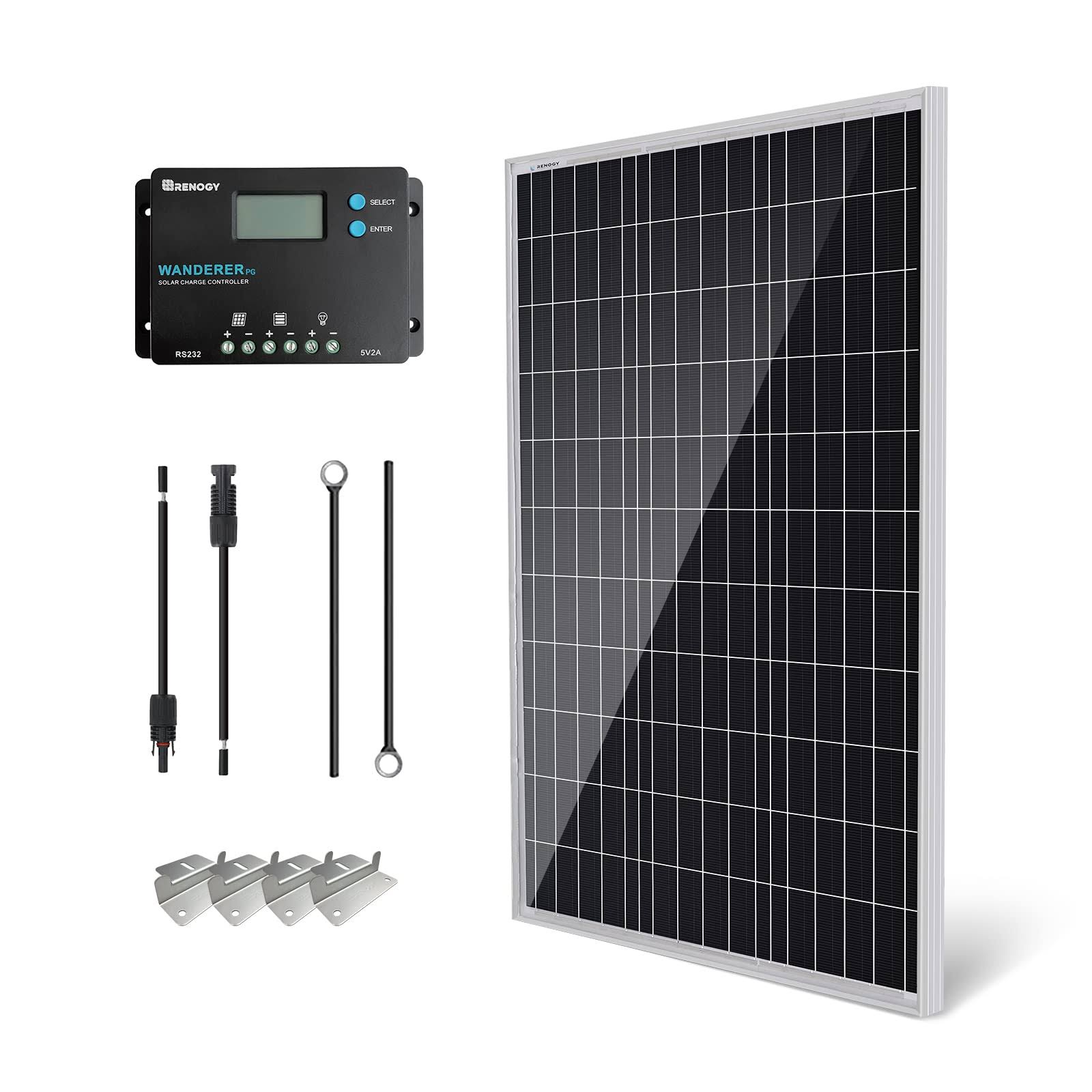 Renogy 100W 12V Monocrystalline Solar Starter Kit w/Wanderer 10A Charge Controller