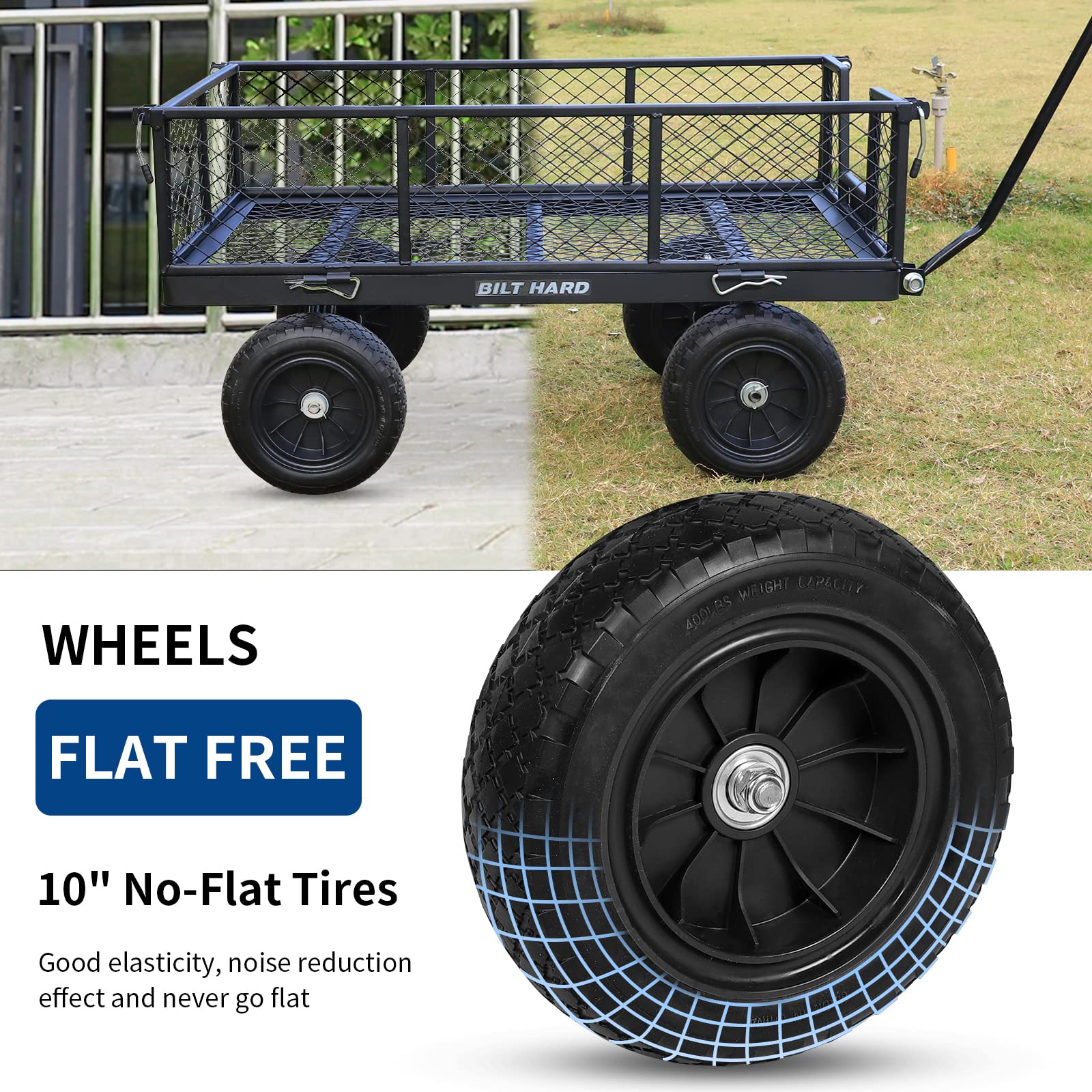 BILT HARD 880 lbs 10 Flat Free Tires Steel Garden Cart