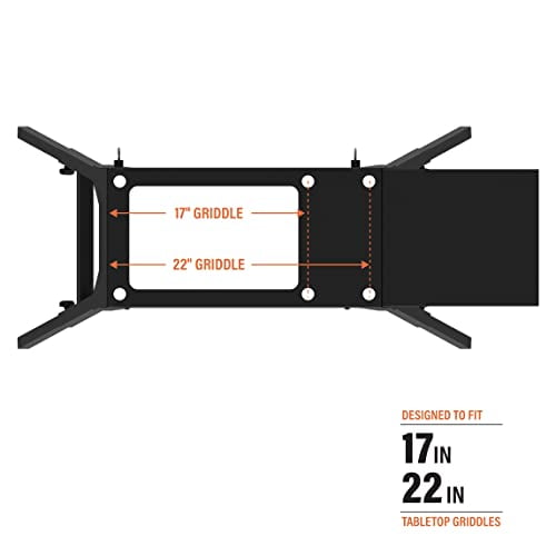 Universal Griddle Stand with Adjustable Leg and Side Shelf - Made to fit 17 or 22 Propane Table Top Griddle - Perfect Take Along Grill Accessories for Outdoor Cooking and Camping (Black)
