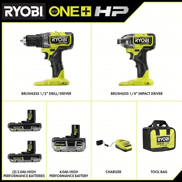 ONE+ HP 18V Brushless Cordless 3-Tool Combo Kit w/Drill/Driver. Impact Driver. 4.0 Ah Battery. Batteries. Charger & Bag