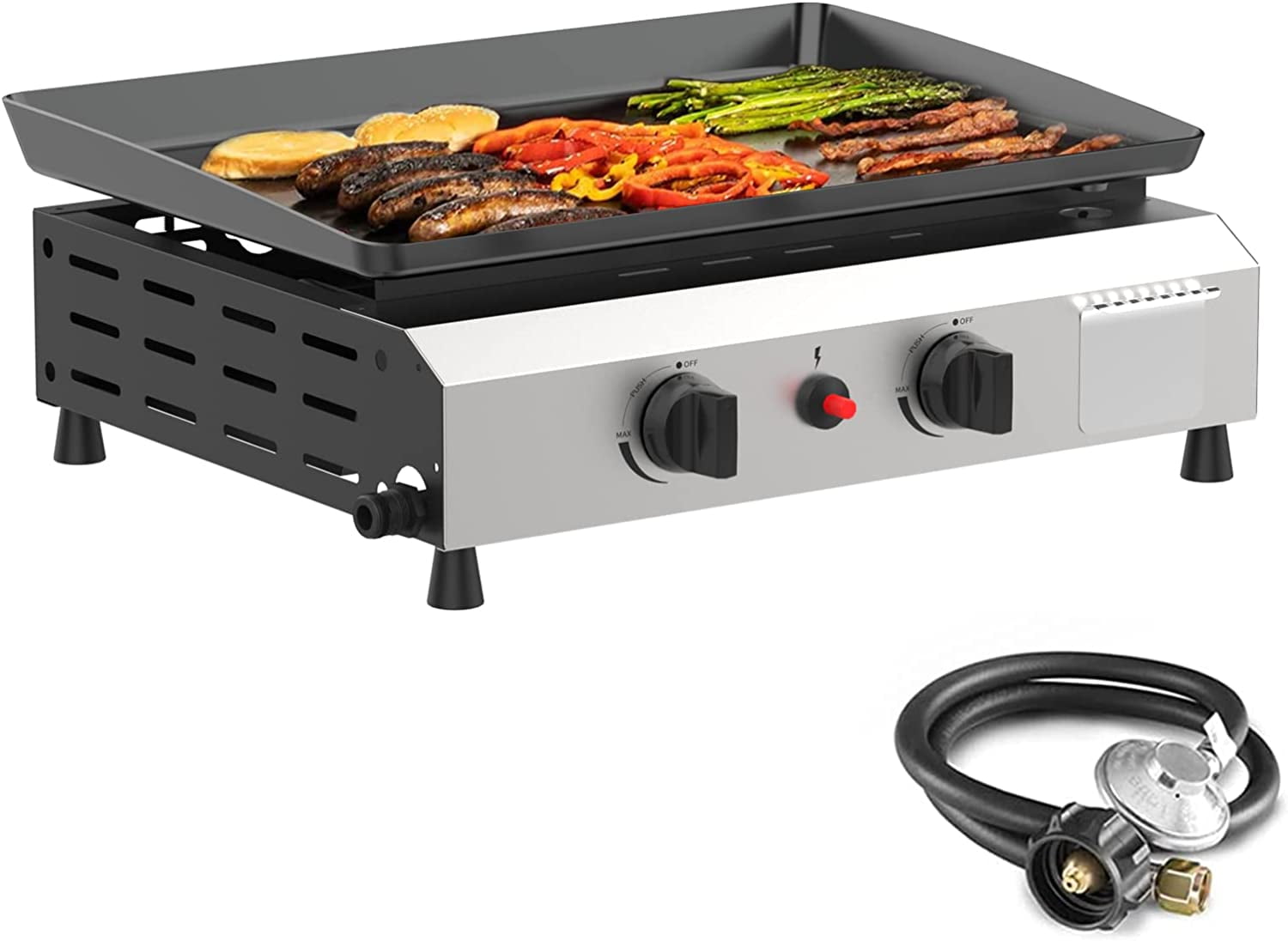 2/3/4 Burner Gas Griddle-Outdoor Propane Griddle-BTU Propane Fuelled. Portable Flat Top Gas Grill Camping Griddle Station with Side Shelves for Kitchen