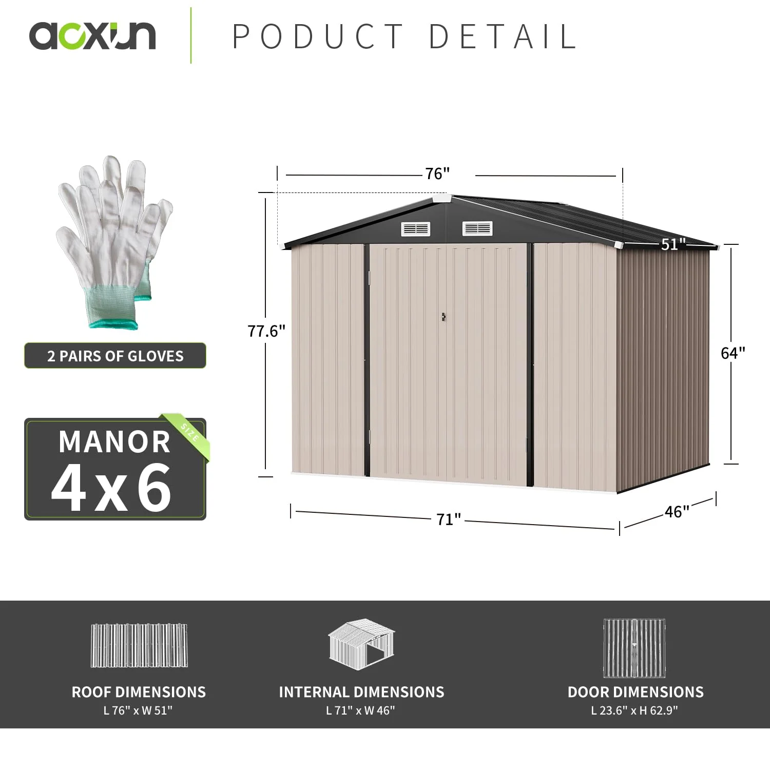 Aoxun 6.4x4 FT Outdoor Storage Shed for Tool. Garden
