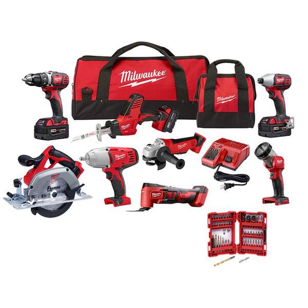 M18 18V Lithium-Ion Cordless Combo Kit (8-Tool) with SHOCKWAVE Bit Set (50-Piece)-Instock