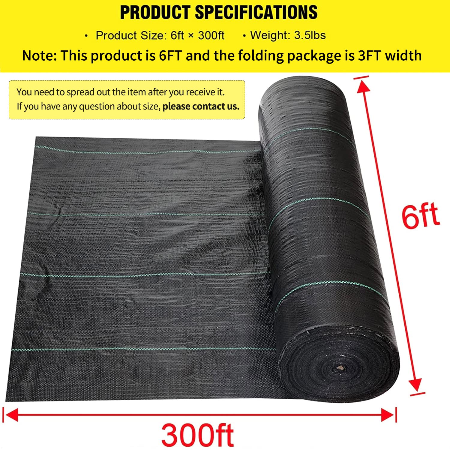 DWALE 6x300 ft Road Fabric Commercial Weed Barrier Fabric