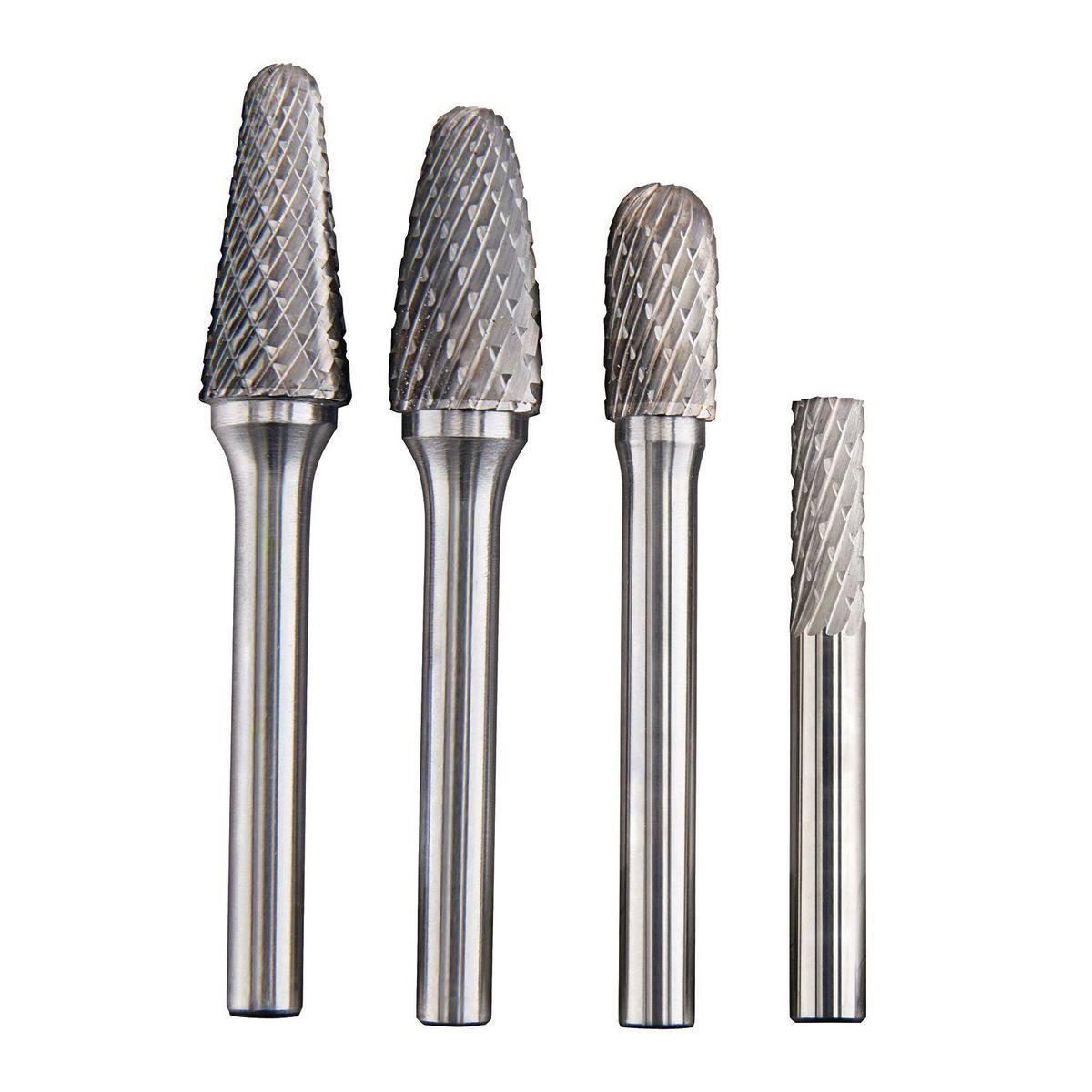 Chief 2 in. Double Cut Genuine Solid Carbide Burrs, 4 Piece 56405
