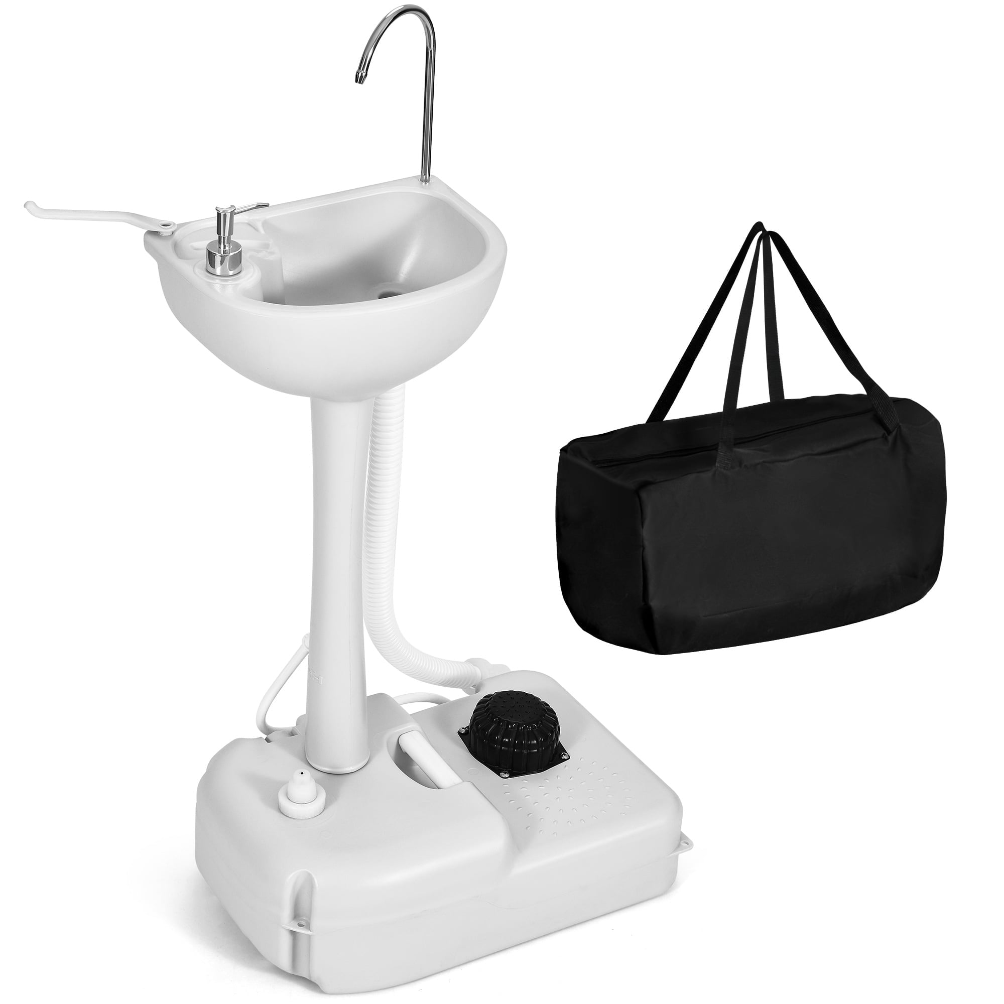 Portable Sink Camping Hand Washing Station with 17 L Wash Basin Stand. Rolling Wheels. Soap Dispenser. Towel Holder. for Outdoor. Travel. Boat. Gather. Garden. Worksite. White