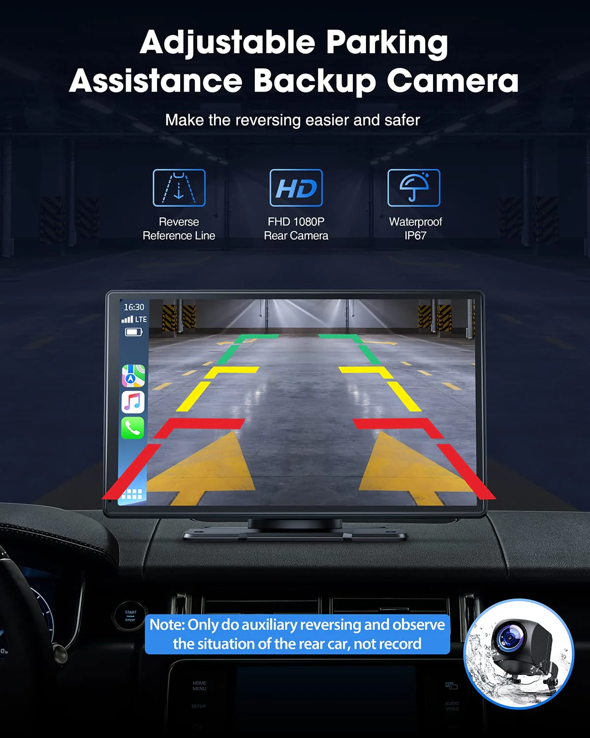 LAMTTO 9-Inch Wireless Car Stereo with Carplay. 1080P Camera