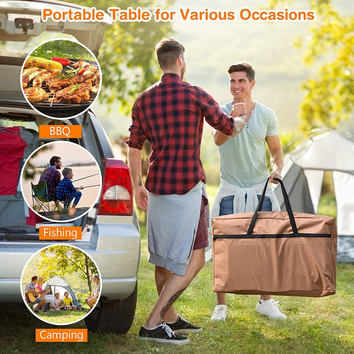 Grill Table with 26'' Tabletop and Detachable Windscreen. Aluminum Portable Camp Cook Station Carry Bag Quick Set-up. BBQ Camping Picnic Backyard Outdoor Camping Kitchen Table (Brown)