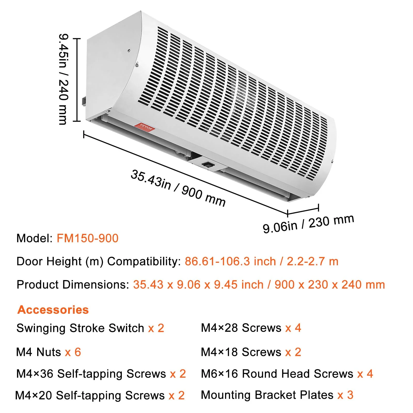 VEVOR 36 Commercial 1200CFM Indoor Air Curtain